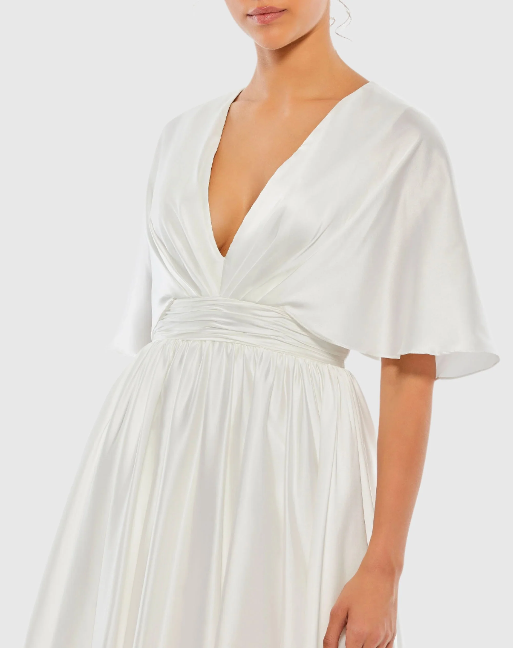 White Satin Flowy Cape Sleeve Mini Dress