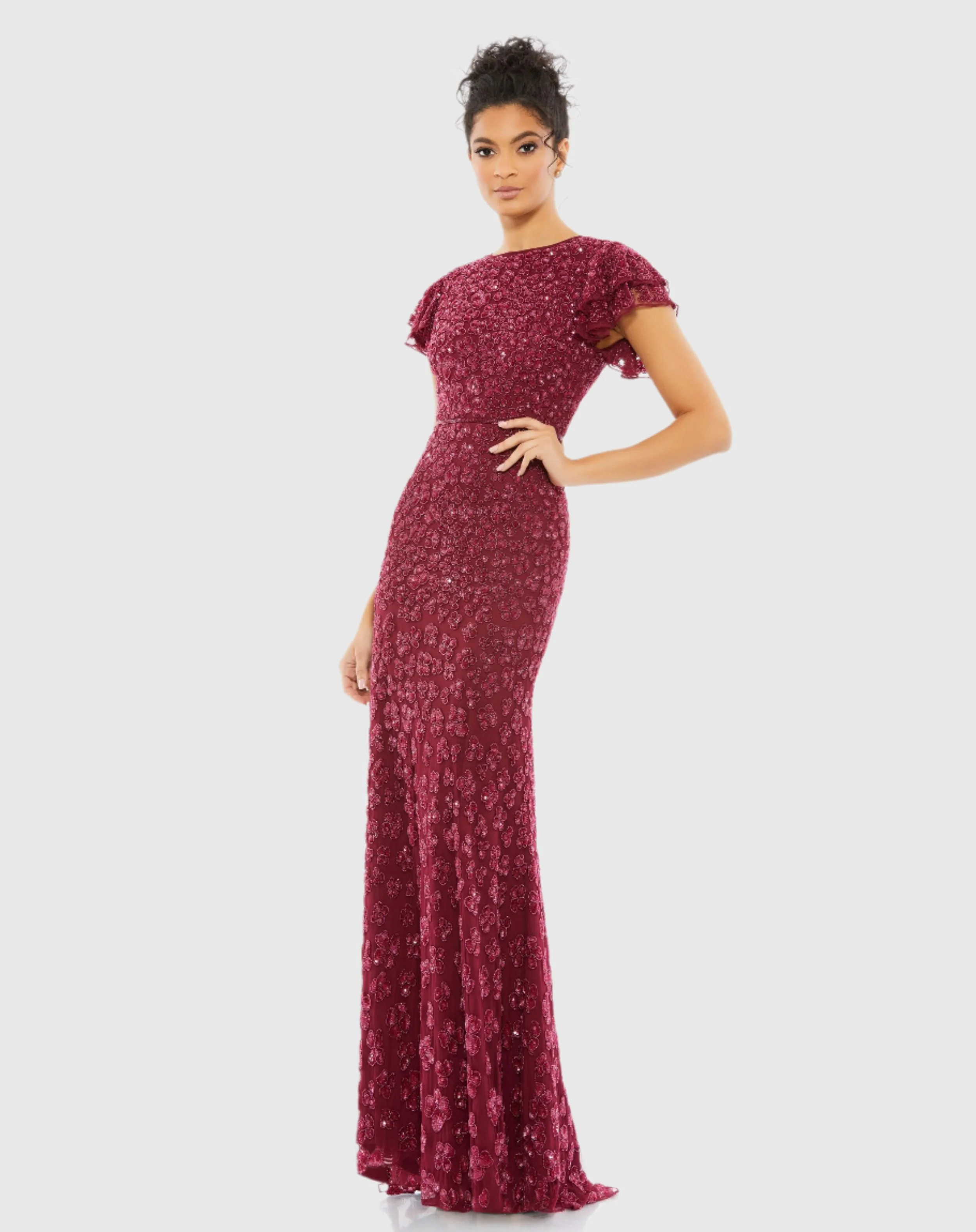 Flutter Cap Sleeve Evening Gown