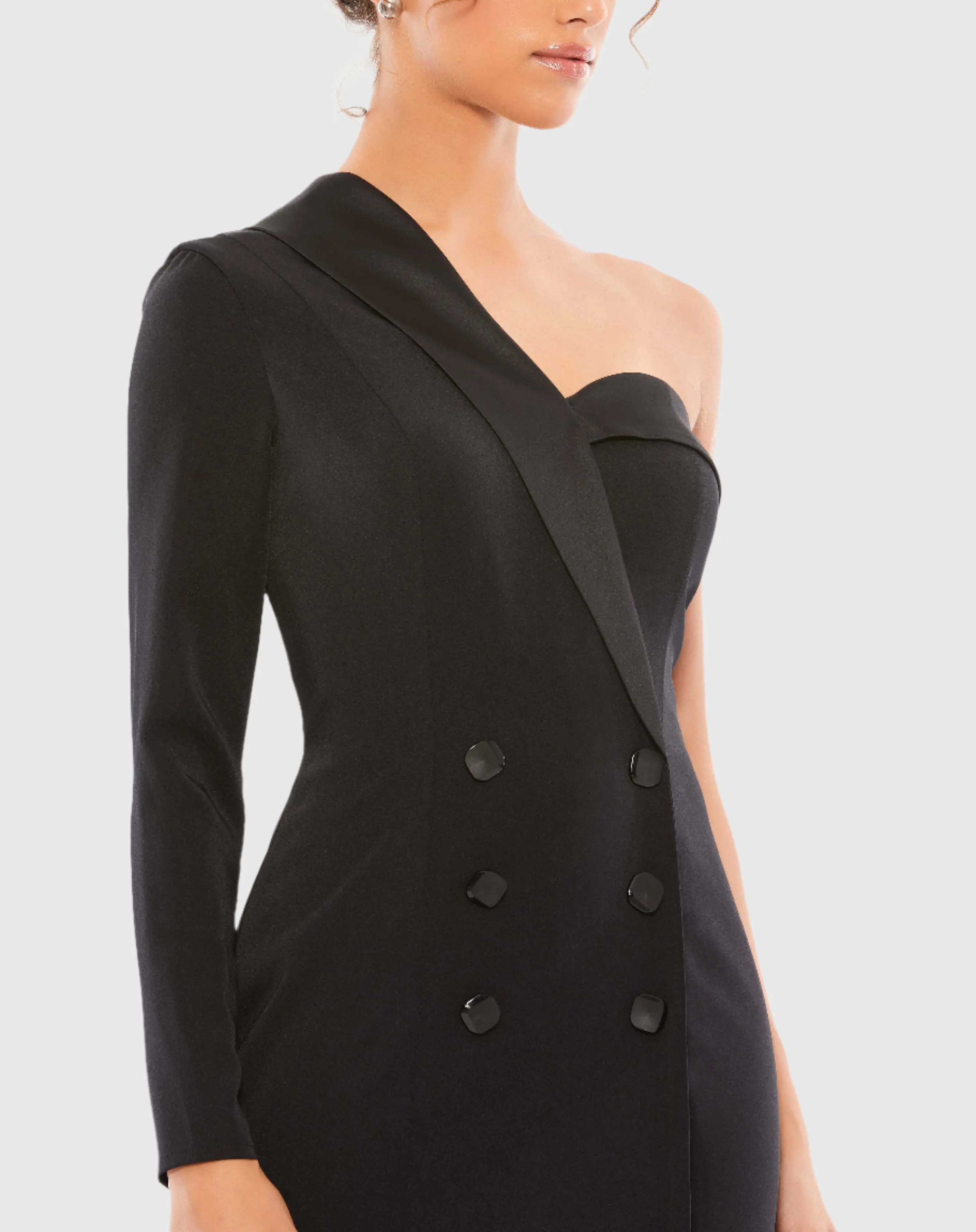 Black One Sleeve Tuxedo Dress