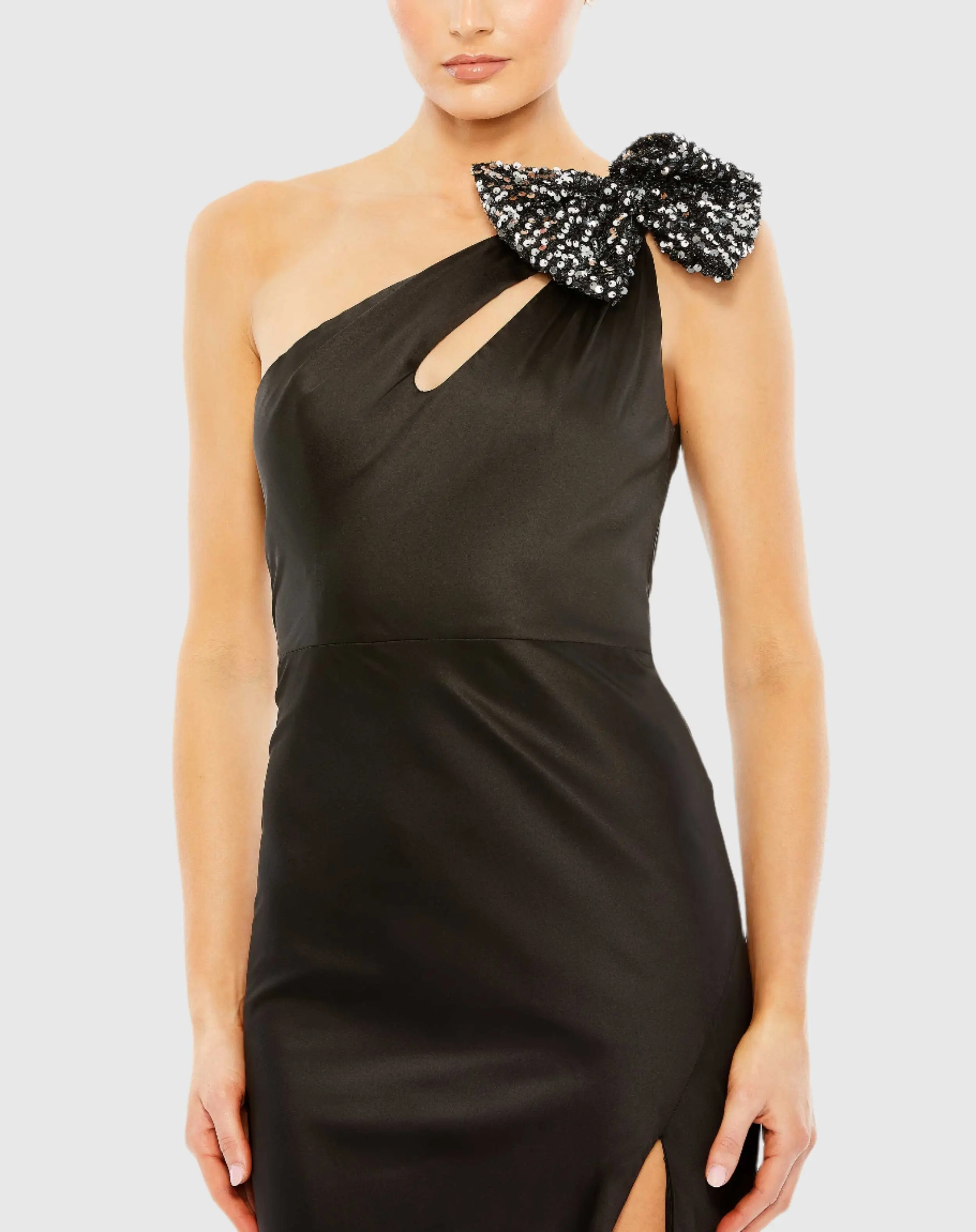 Stitched Bow Detail One Shoulder Dress