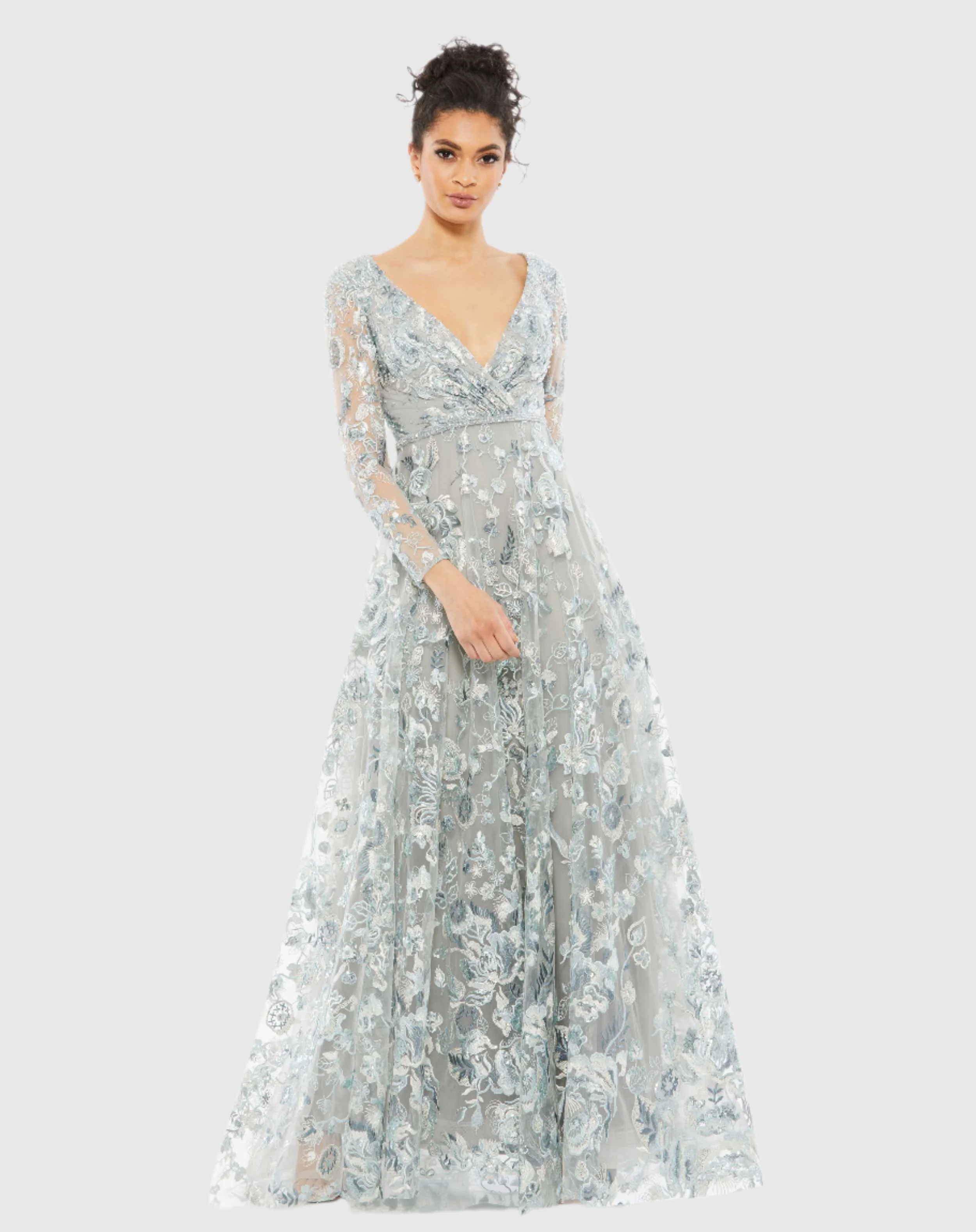 Embellished V Neck A-Line Gown