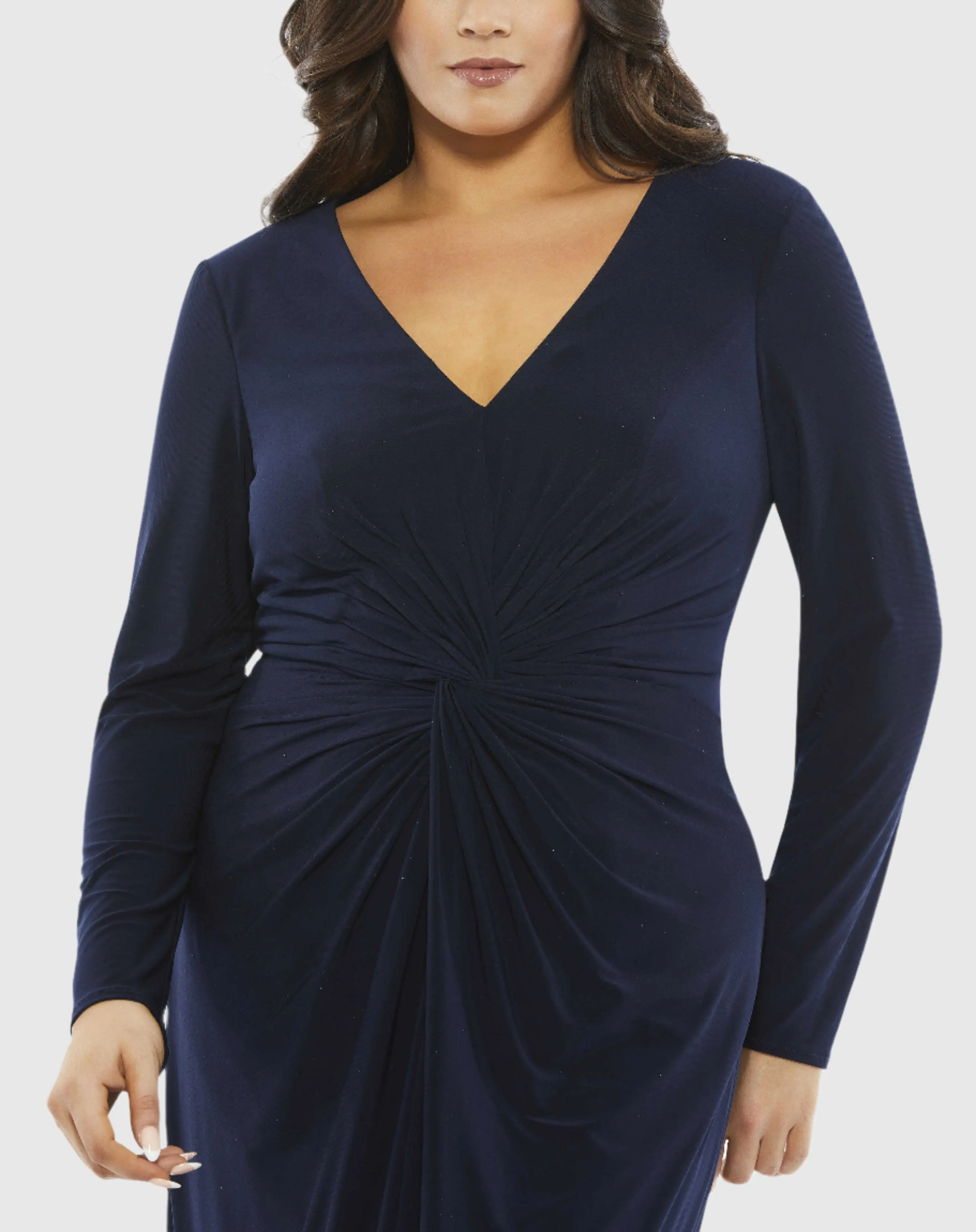 Front Twist Long Sleeve V Neck Gown