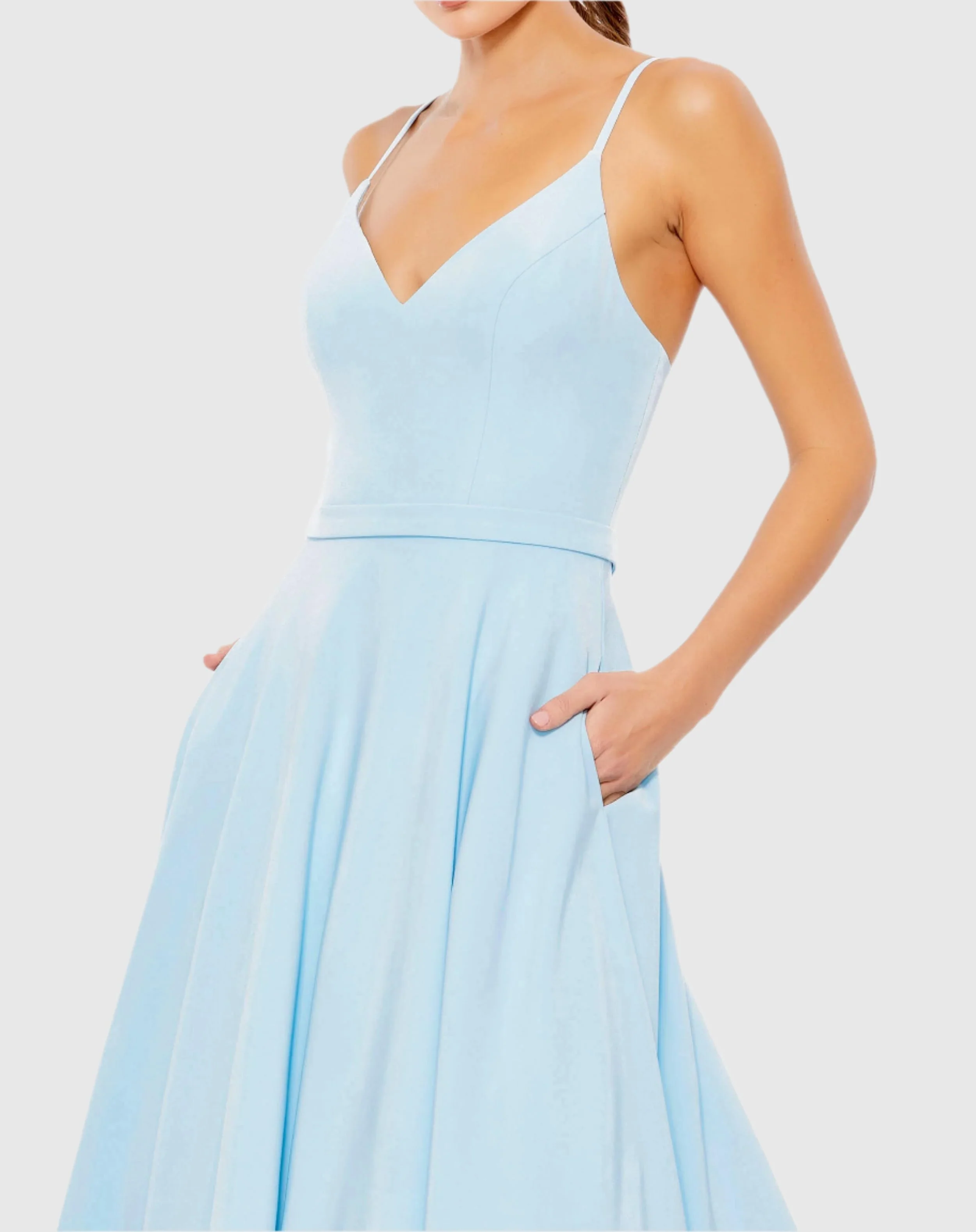 Light Blue Classic A Line V Neck Ballgown