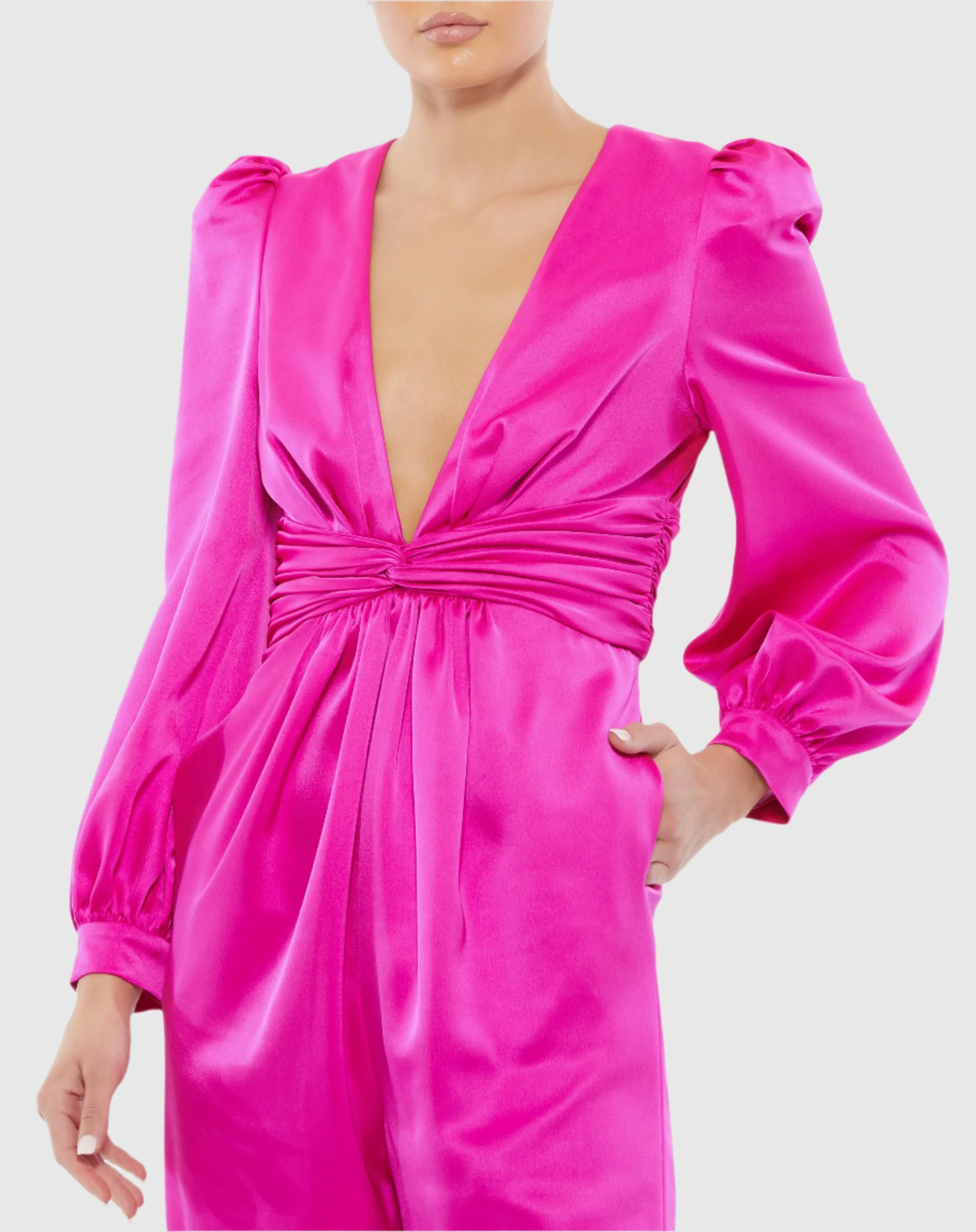 Puff Sleeve Deep V Jumpsuit