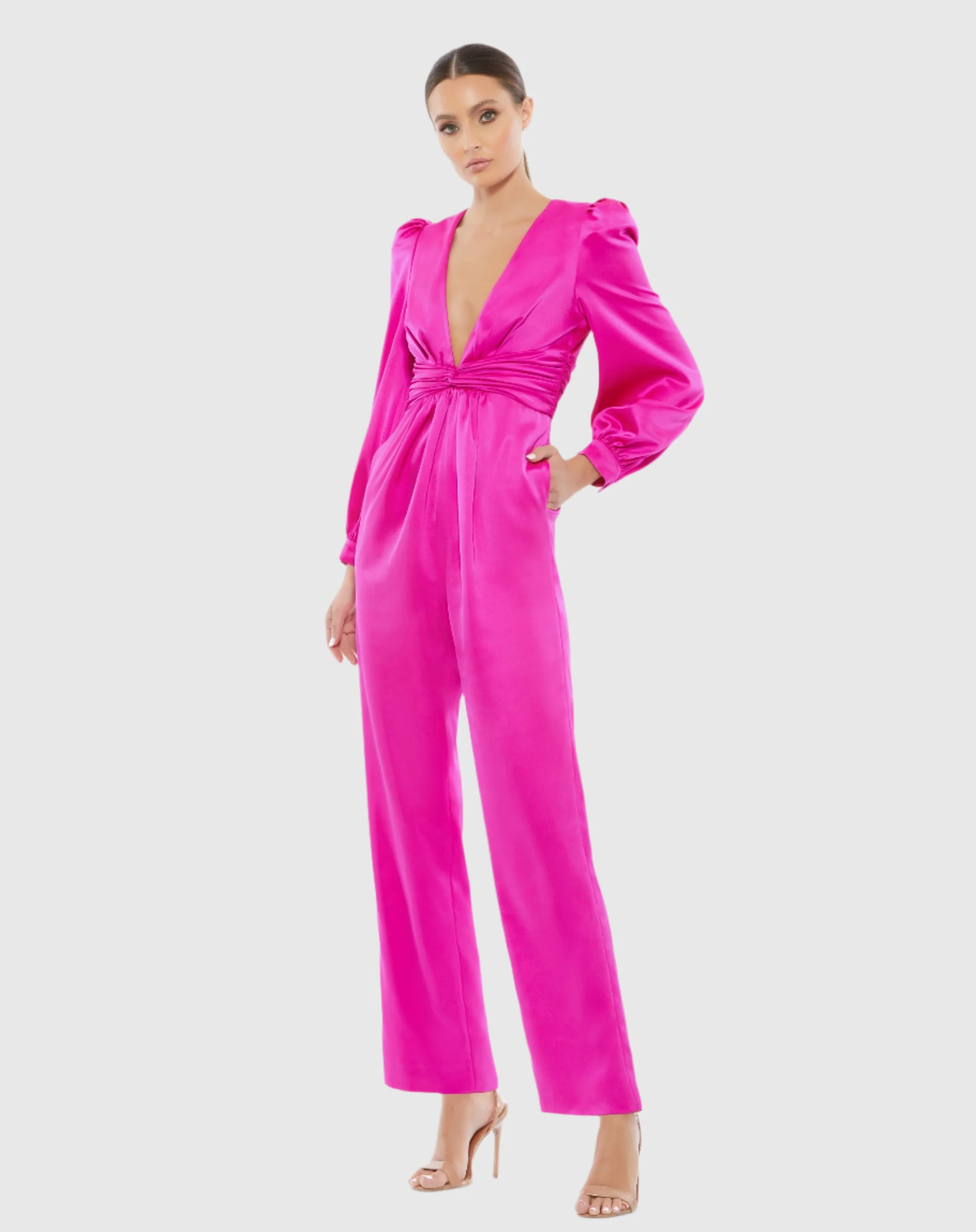 Puff Sleeve Deep V Jumpsuit