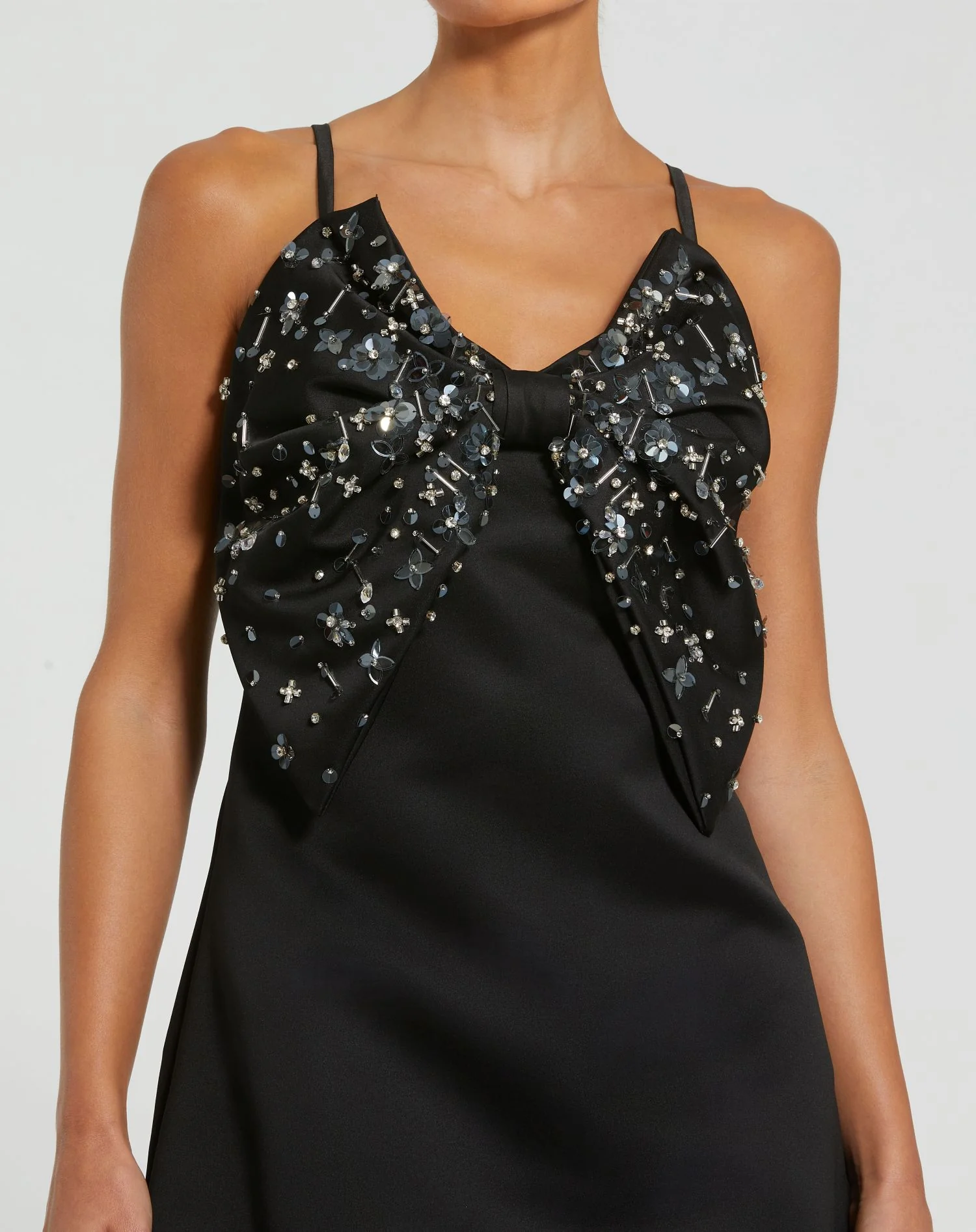 Satin Beaded Bow Mini Dress