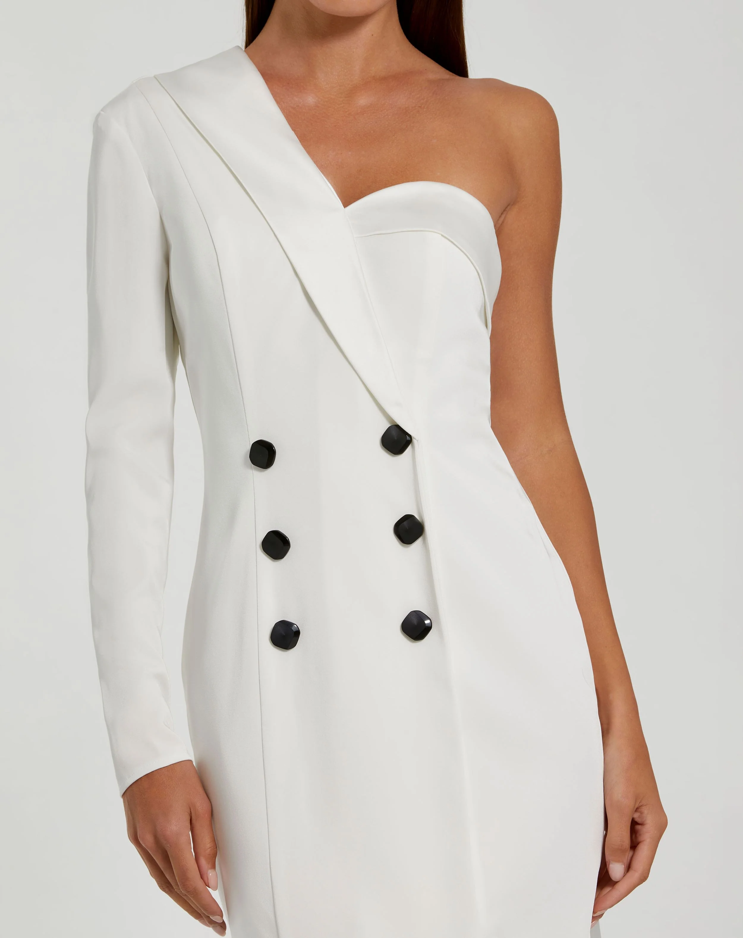White One Sleeve Tuxedo Dress