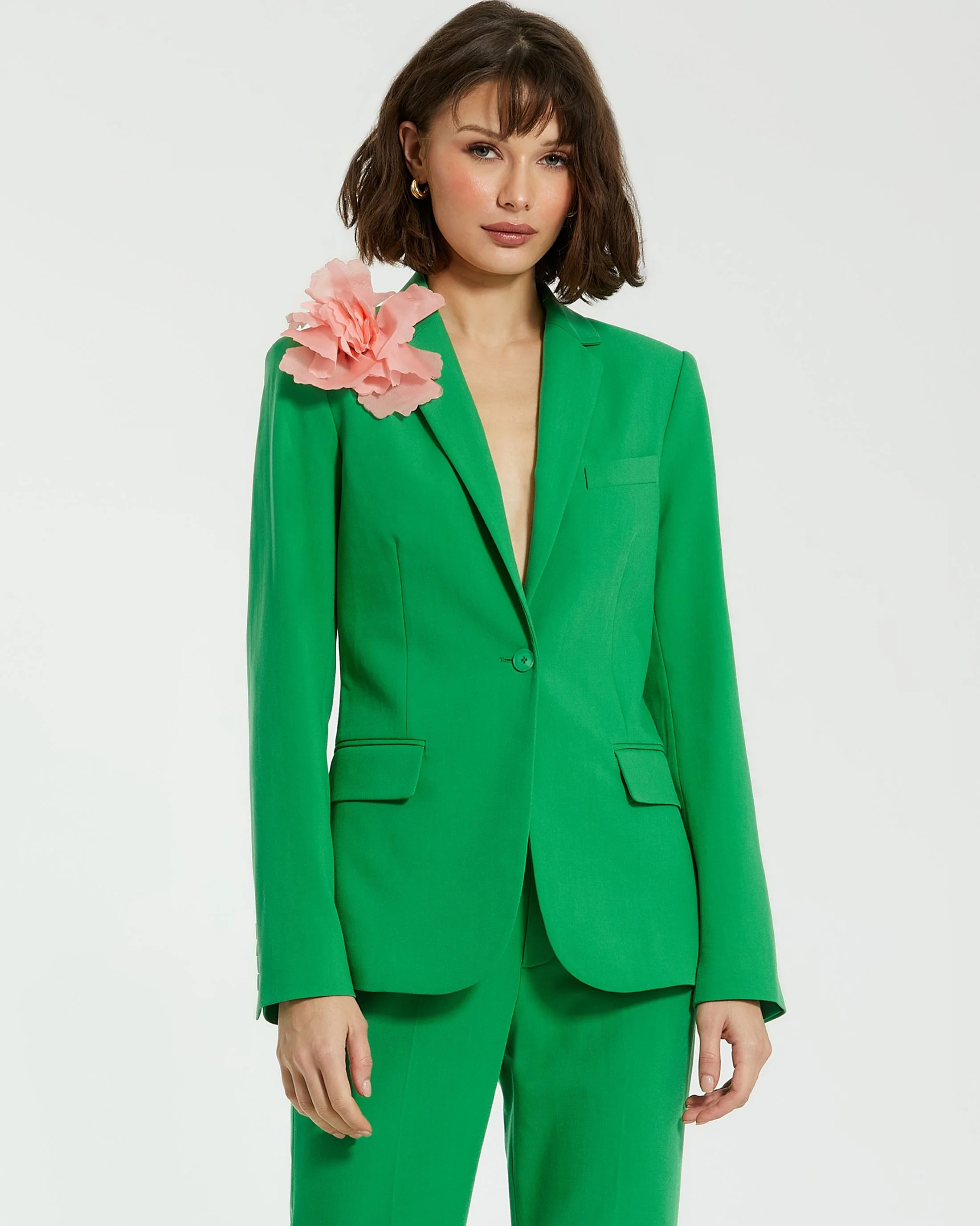 Classic Crepe Blazer Jacket With Flower