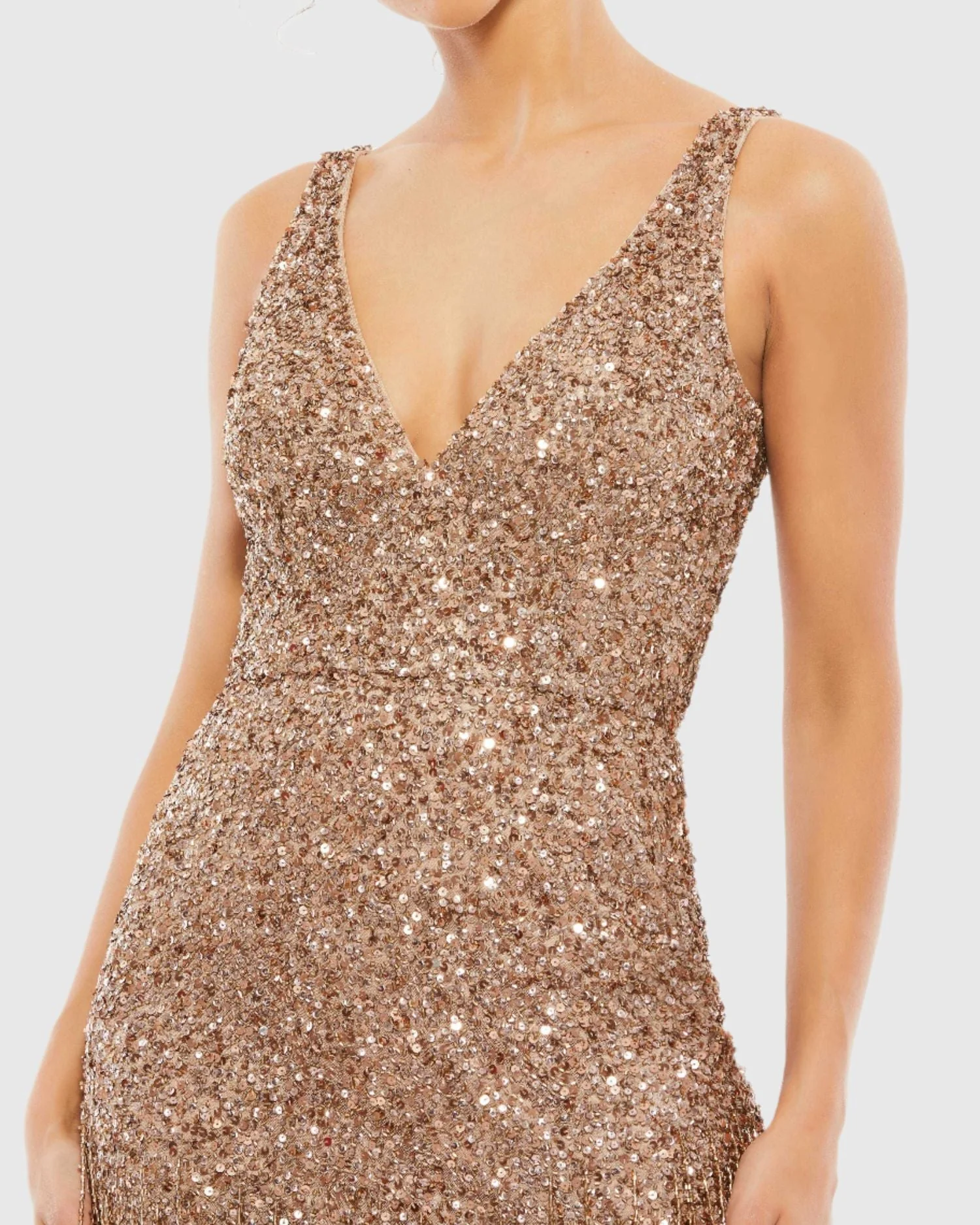 Beige Beaded Fringe Sequined Mini Dress