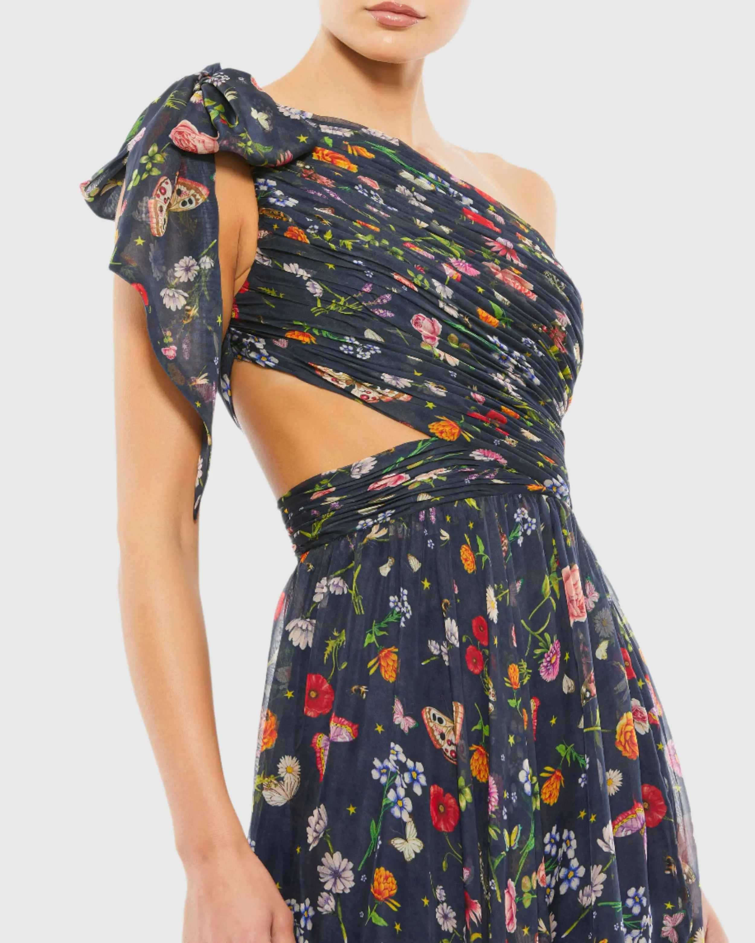 Blue Tied Open Shoulder Flowy Dress