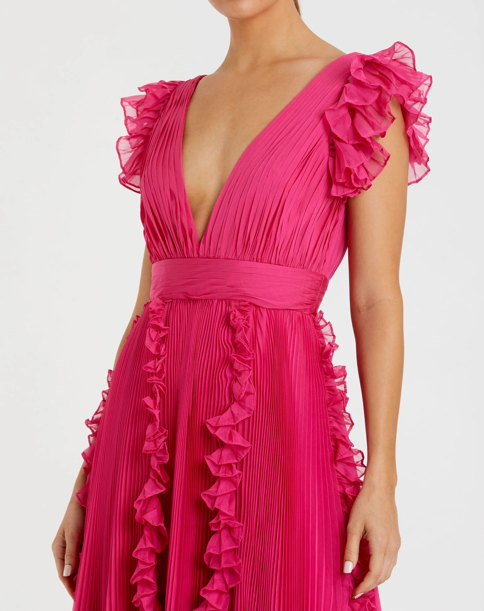Floral Ruffle Cap Sleeve Gown
