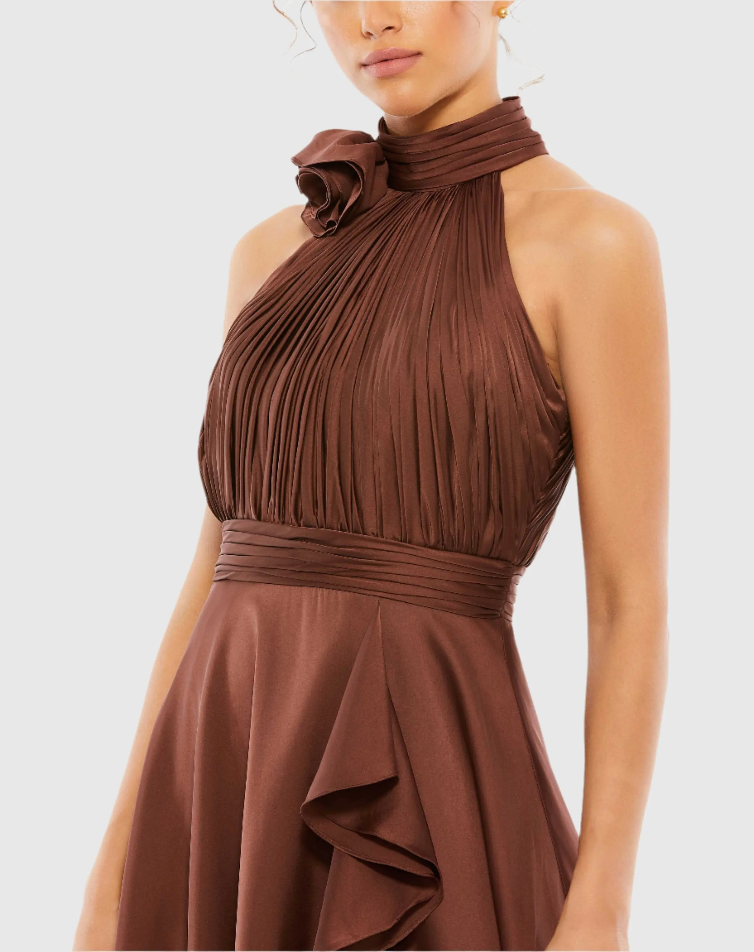 Ruffled Midi Dress with Flower Detail