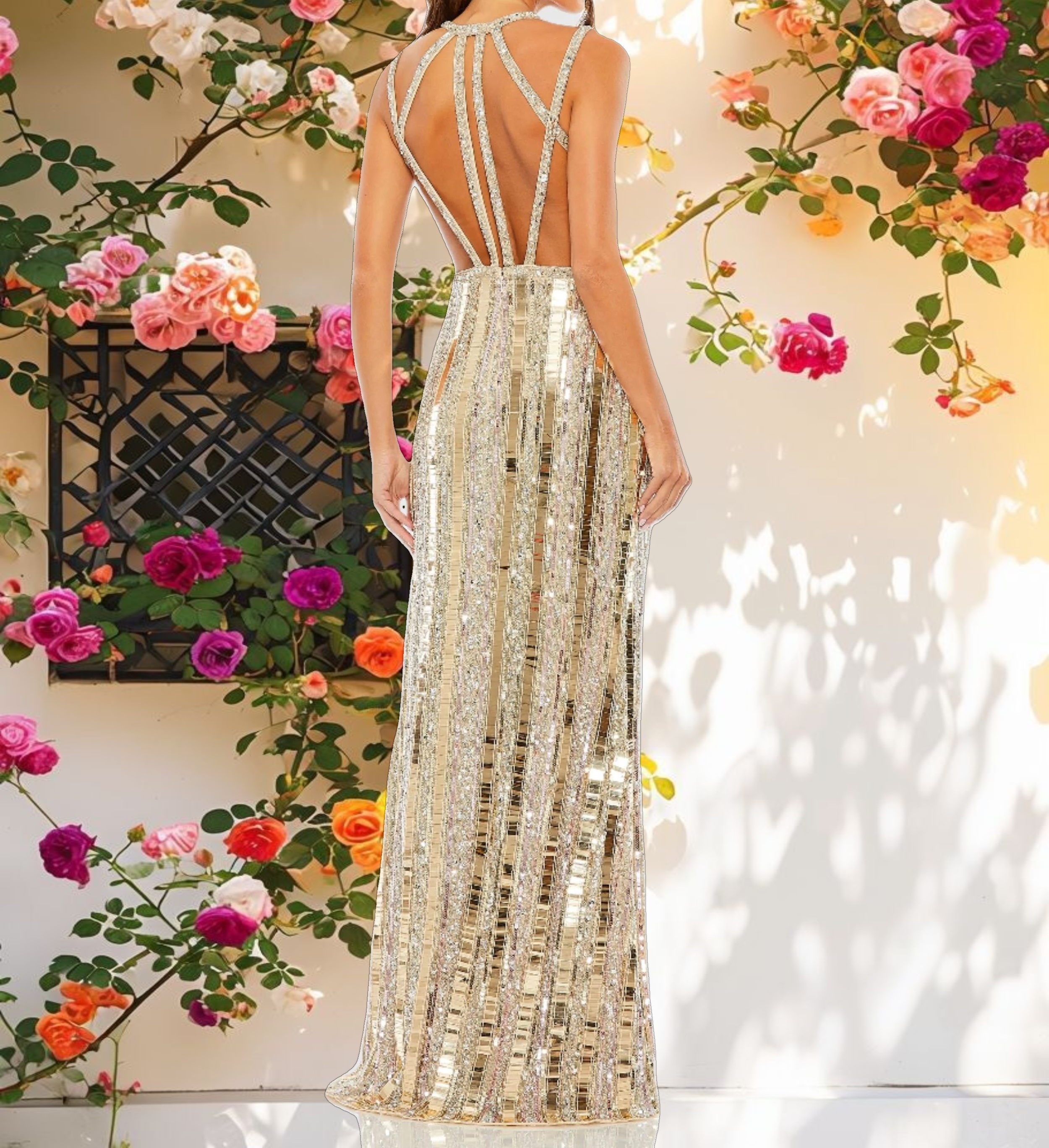 Studded Halter Neck Detailed Back Dress