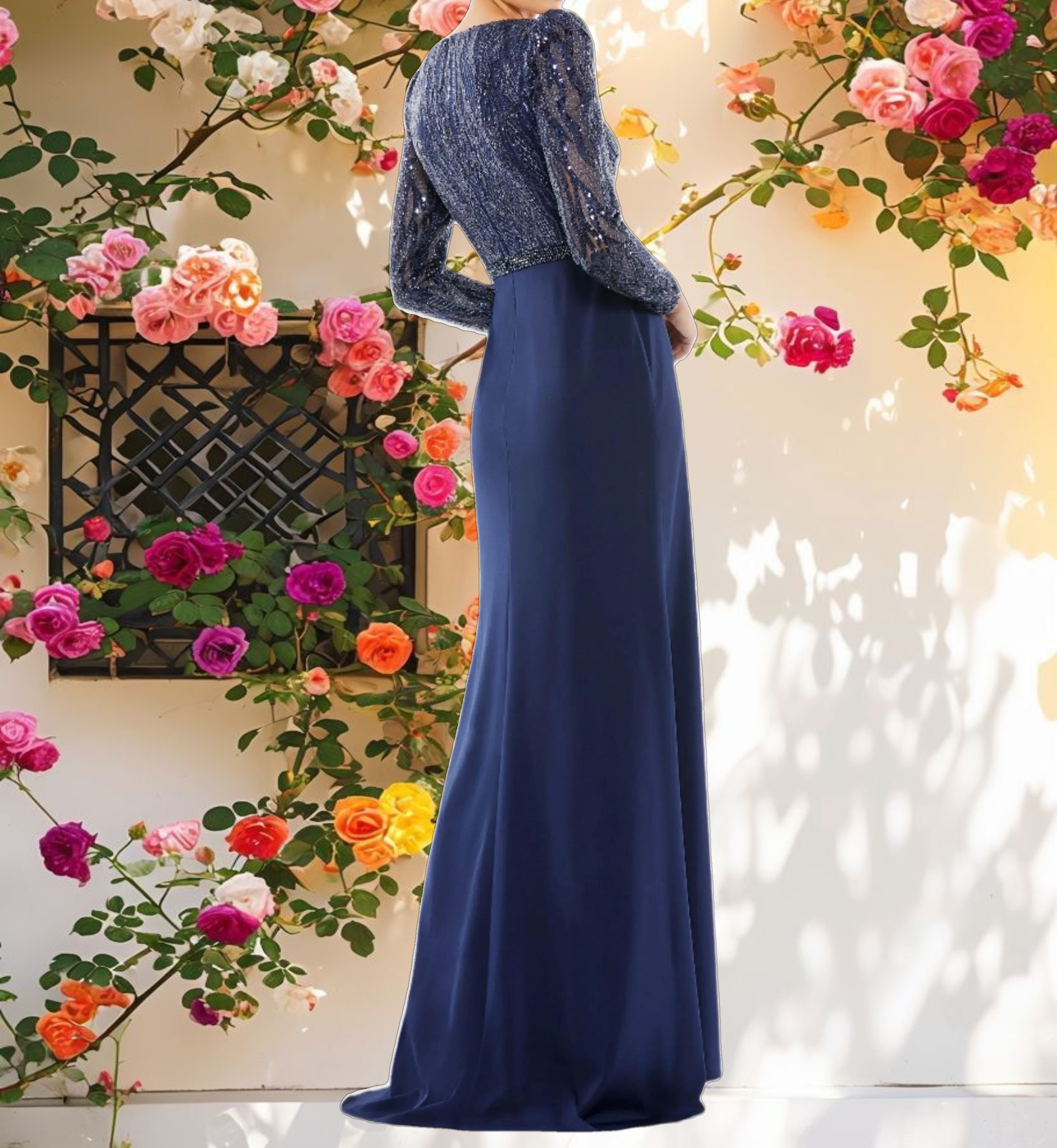Elegant Long Sleeve Bodice Column Gown