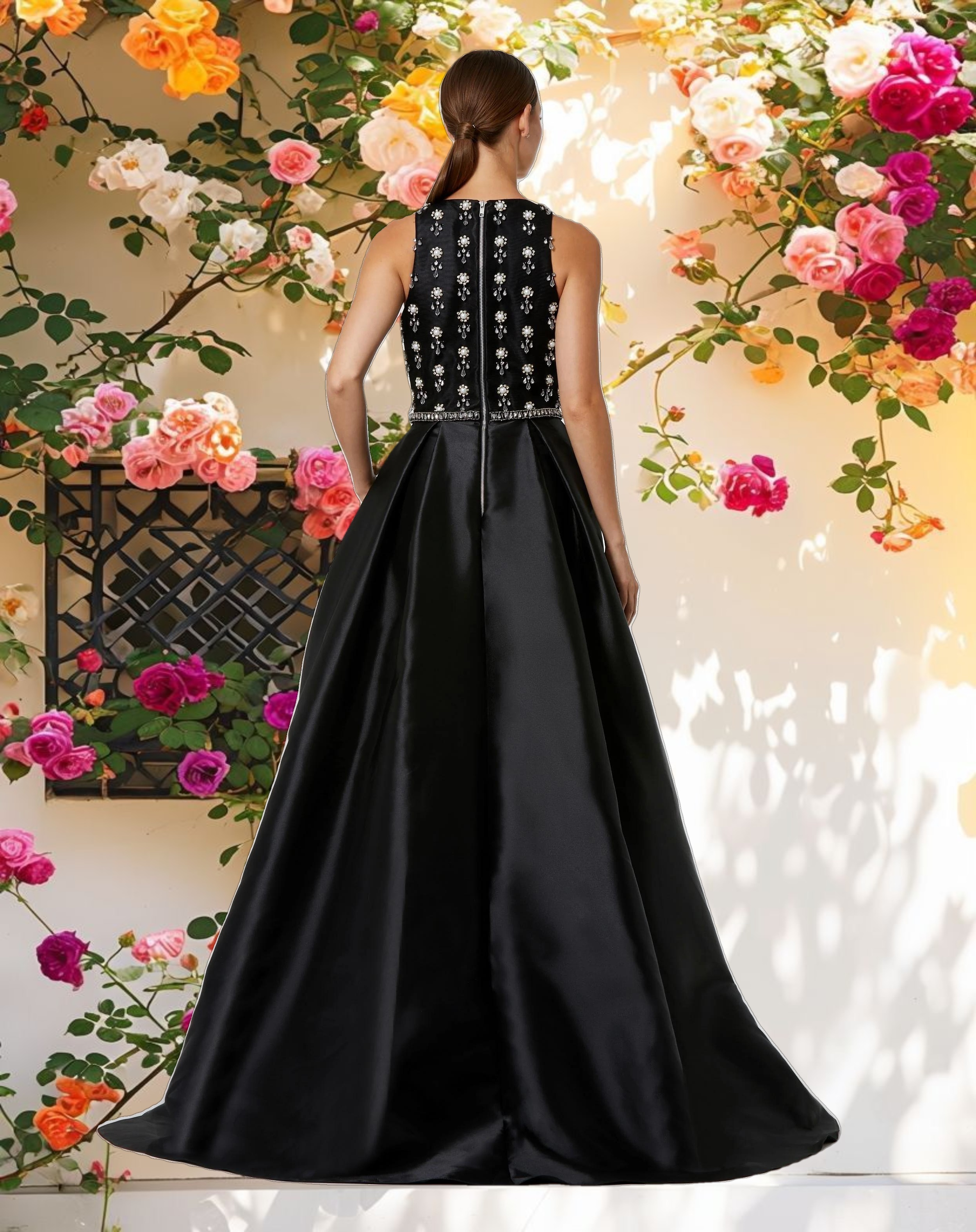 High Neck Sleeveless Beaded Ball Gown