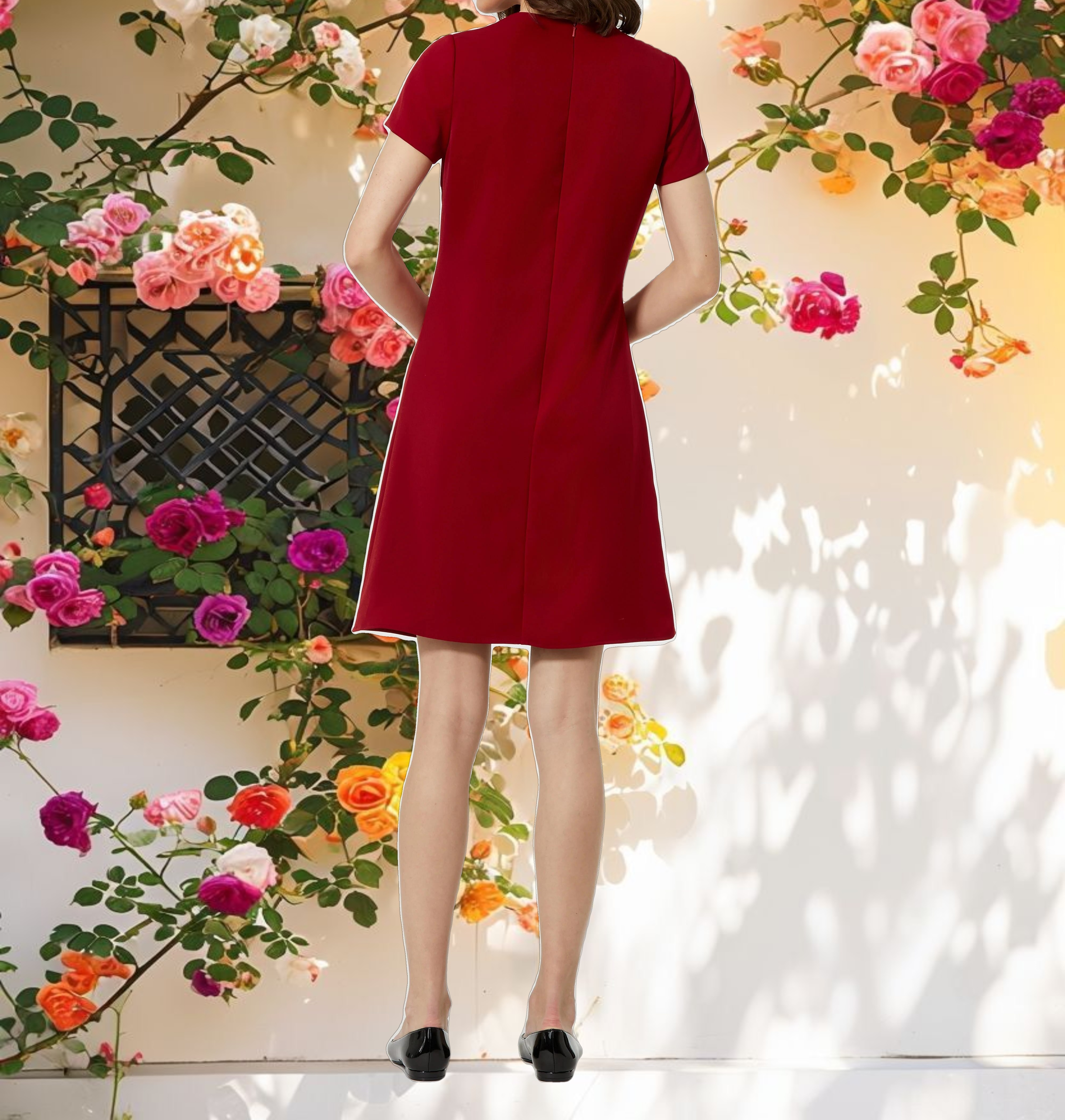 Crepe Cap Sleeve Mini Dress With 3D Flower Details