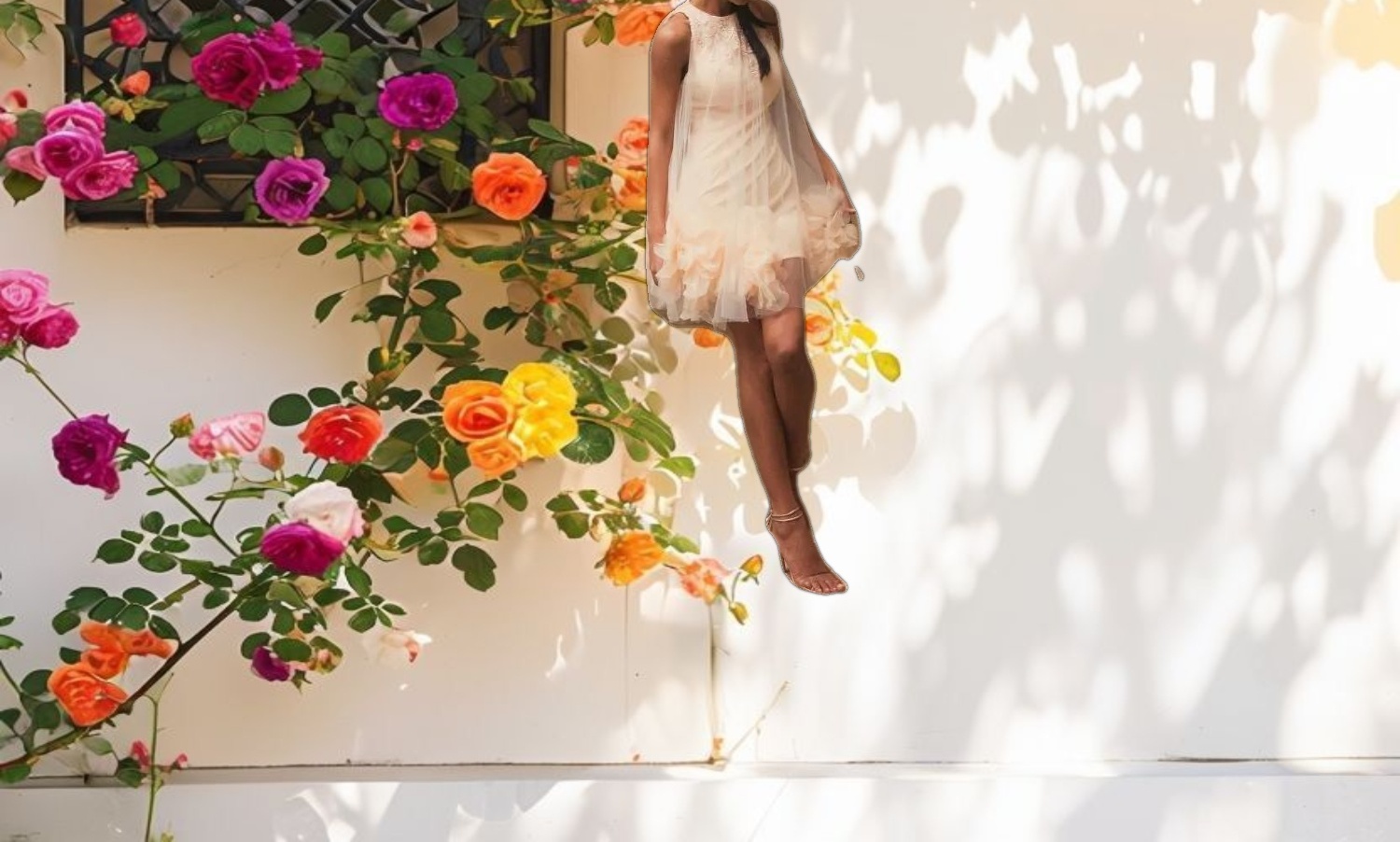 Pink Halter Neck Flowy Petal A Line Mini Dress