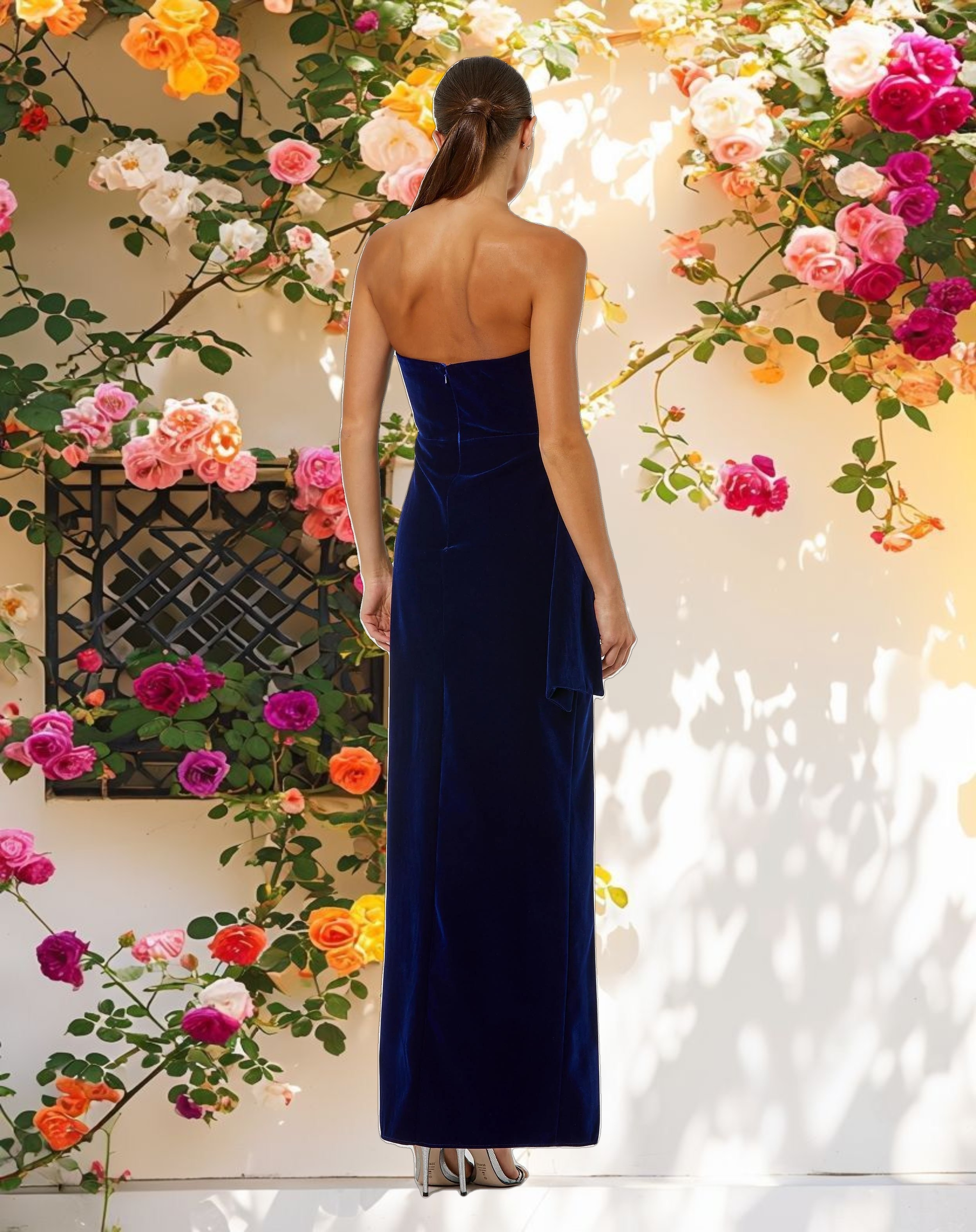 Silk Strapless High Slit Draped Dress