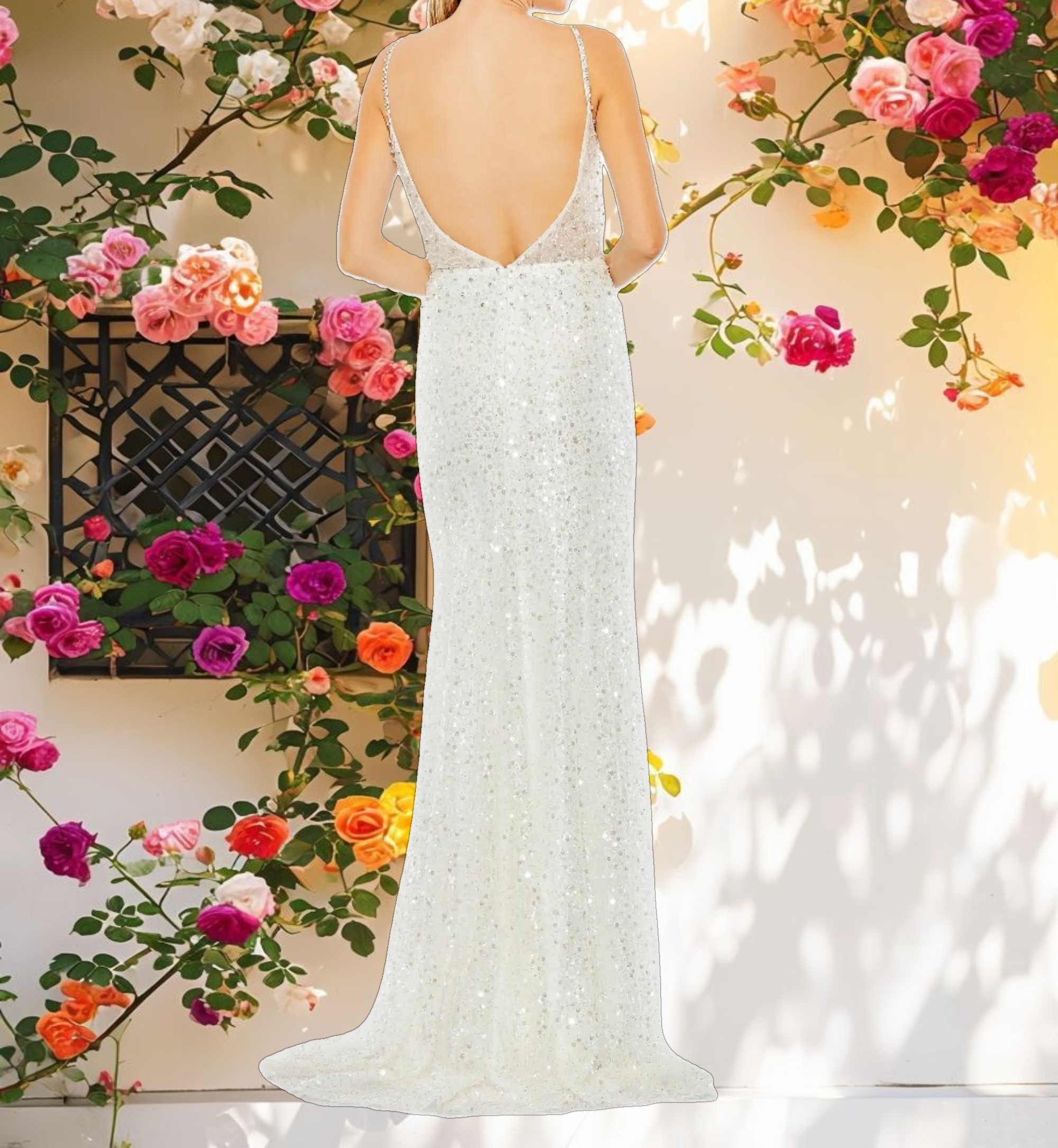 Stitched Embellished Deep Neck Strapless Gown