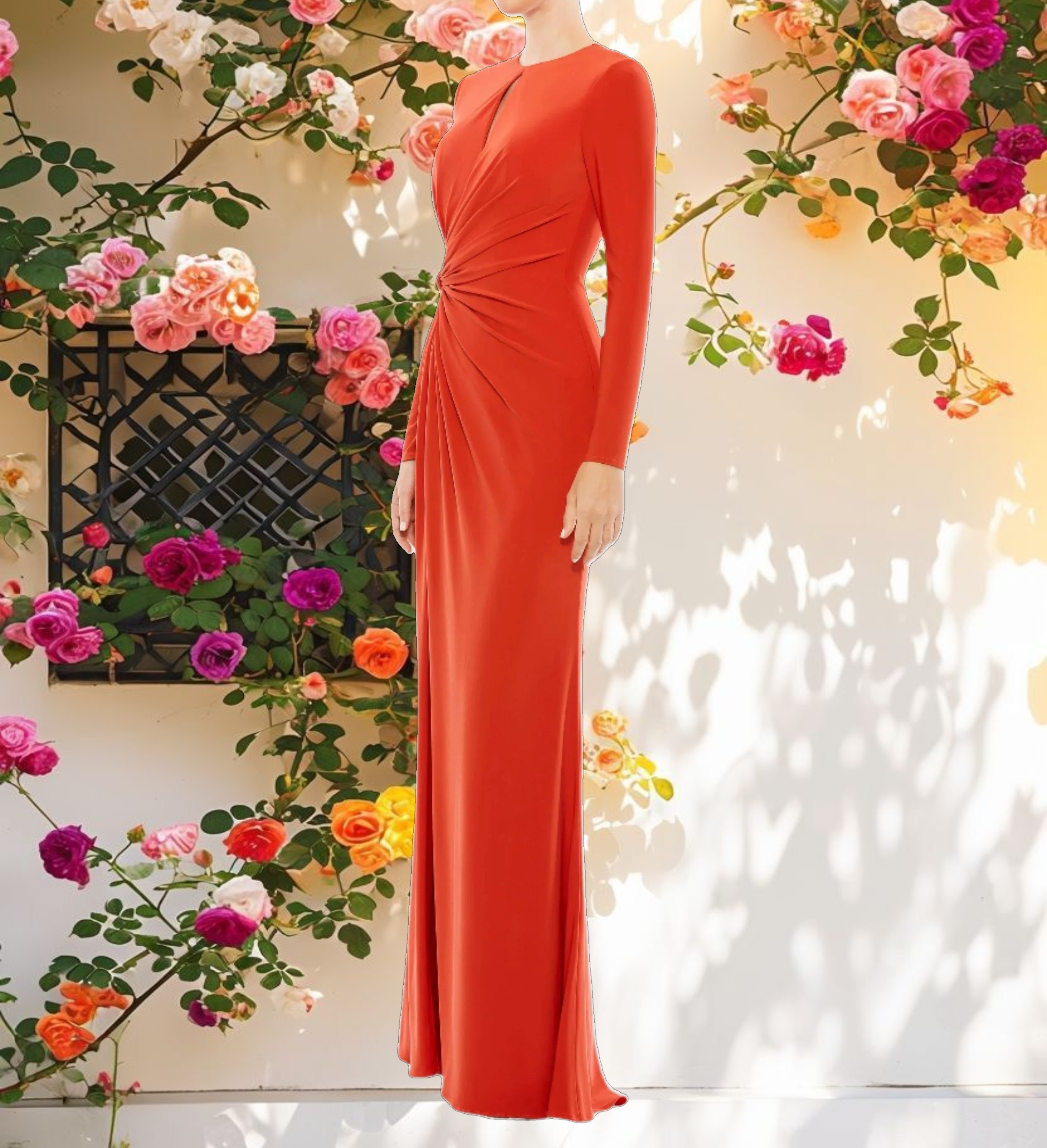Long Sleeve Keyhole Draped Gown
