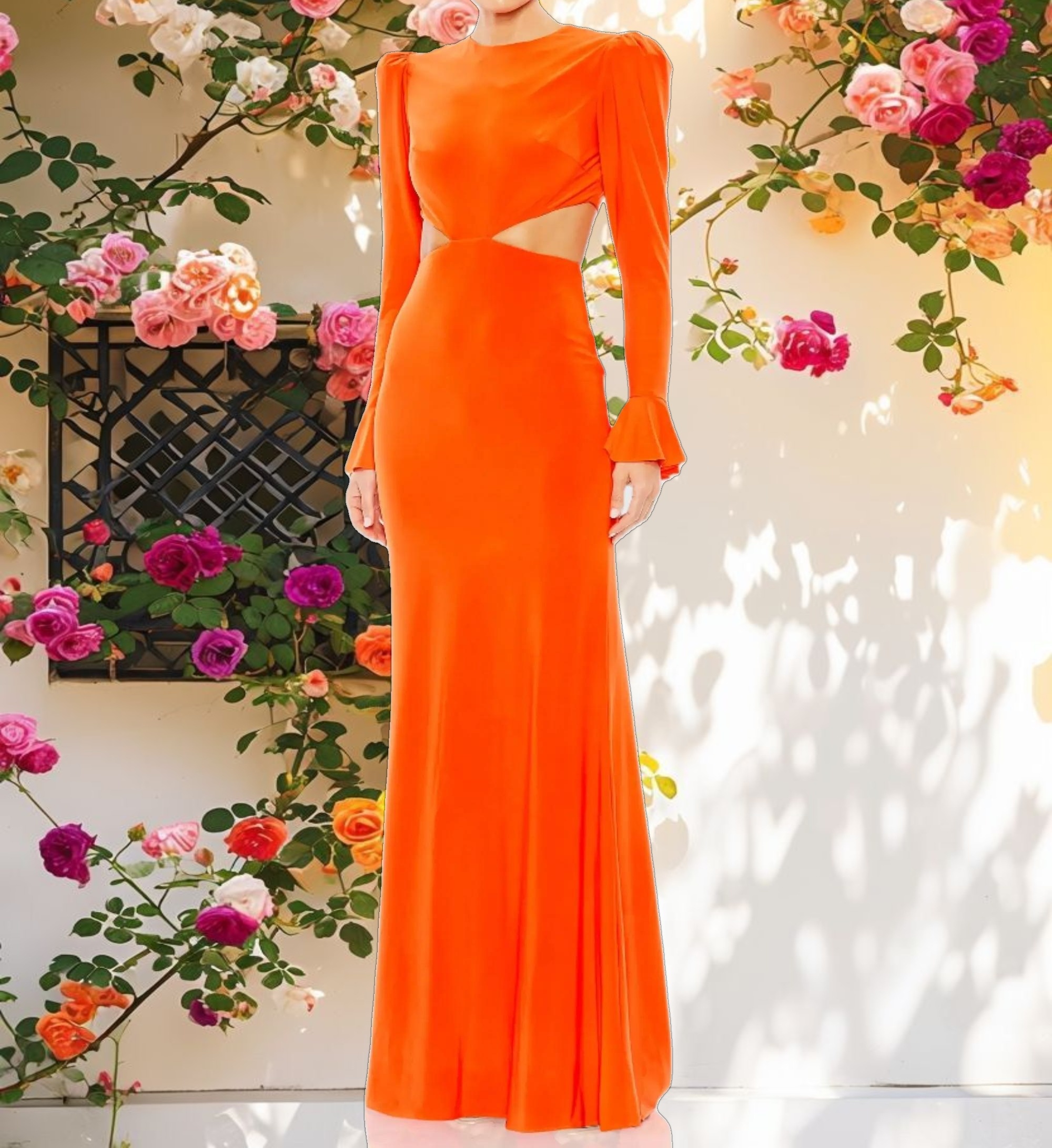 Puff Shoulder Cut Out Gown