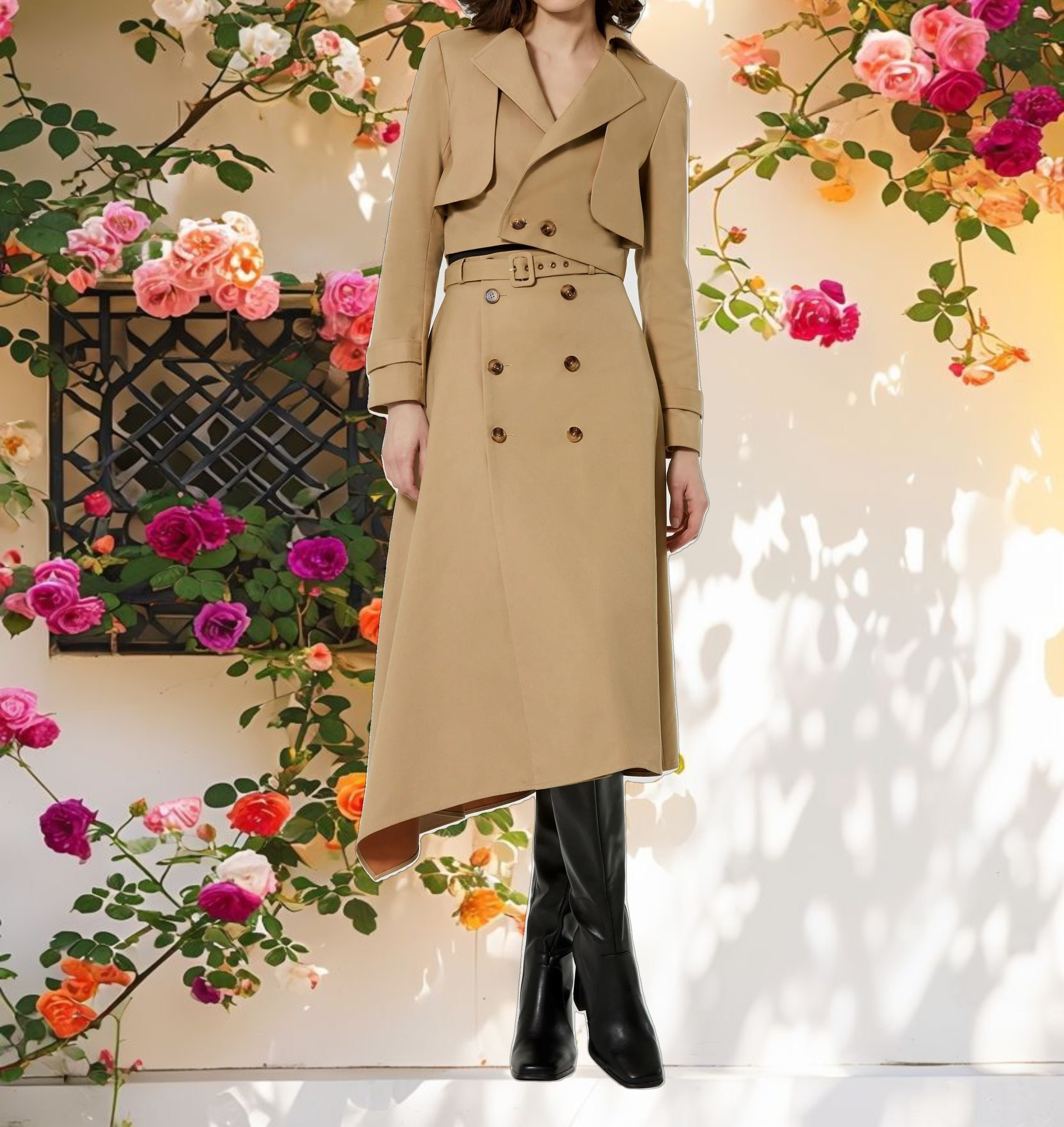 Twill Cropped Tailored Trench Jacket