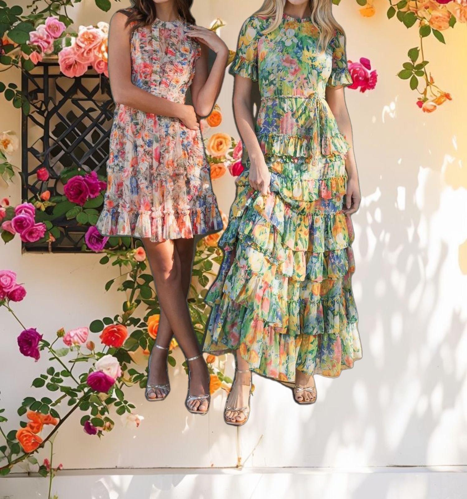 Colorful Net Small Ruffle High Neck Mini Dress