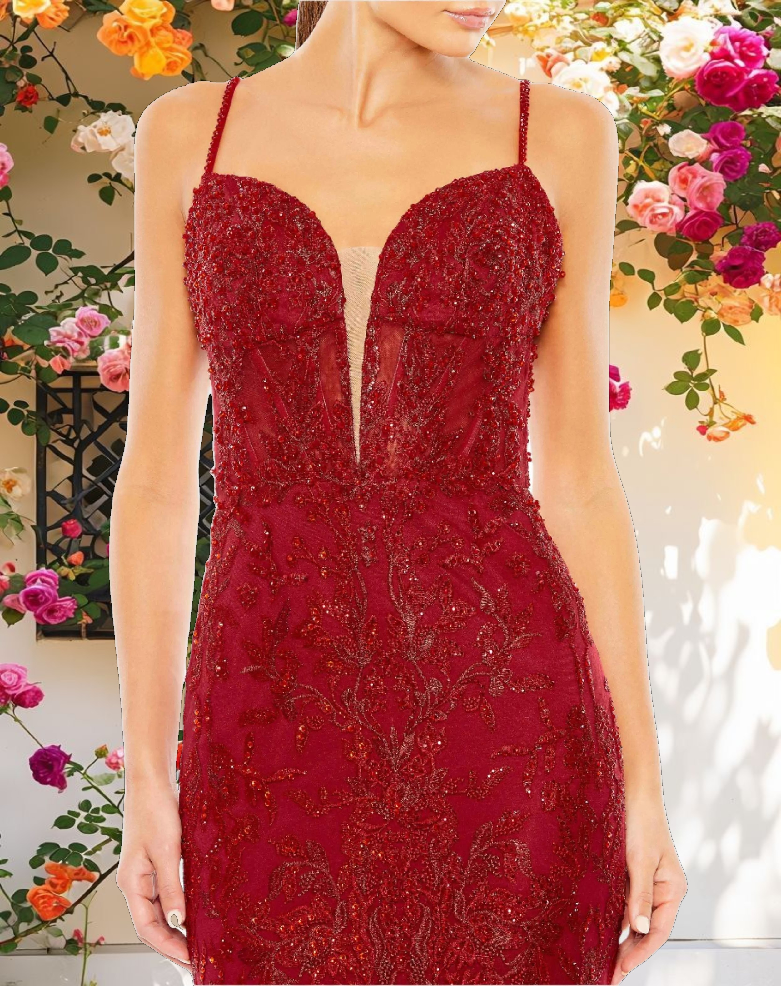 Studded Neck Illusion Fish Tail Dress