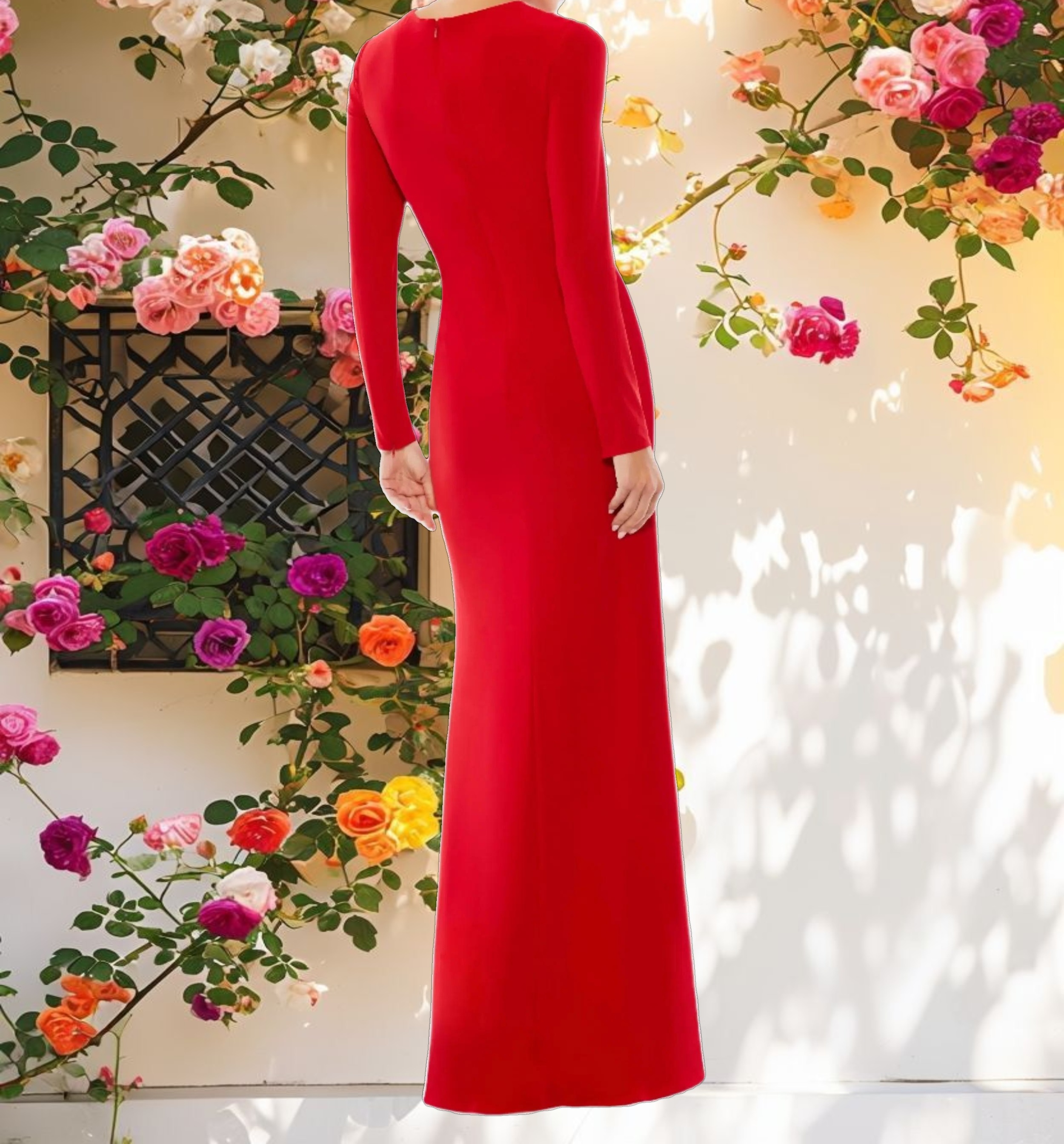 Red Long Sleeve Asymmetrical Ruched Dress