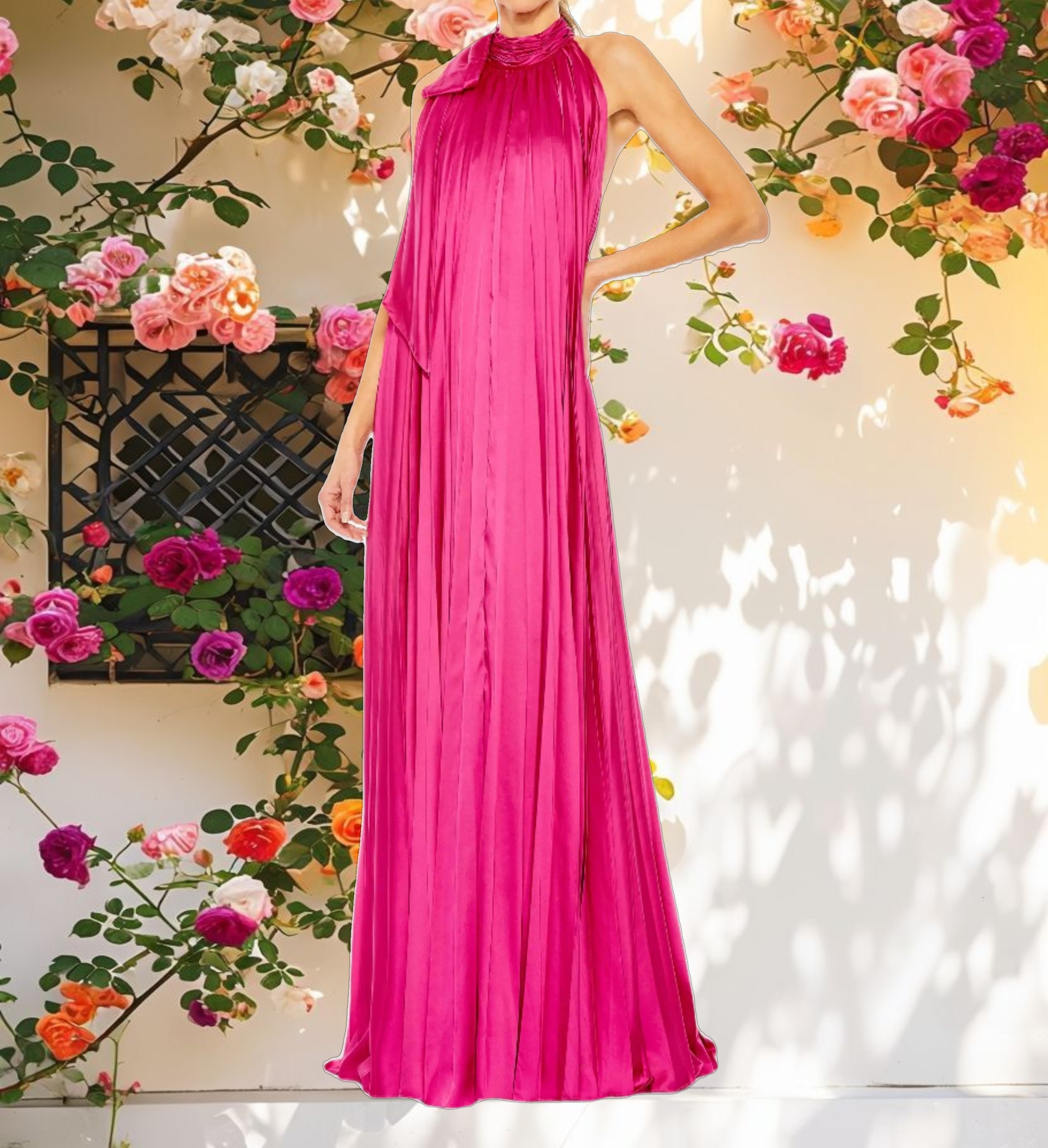 Rose Pleated Strapless Trapeze Dress