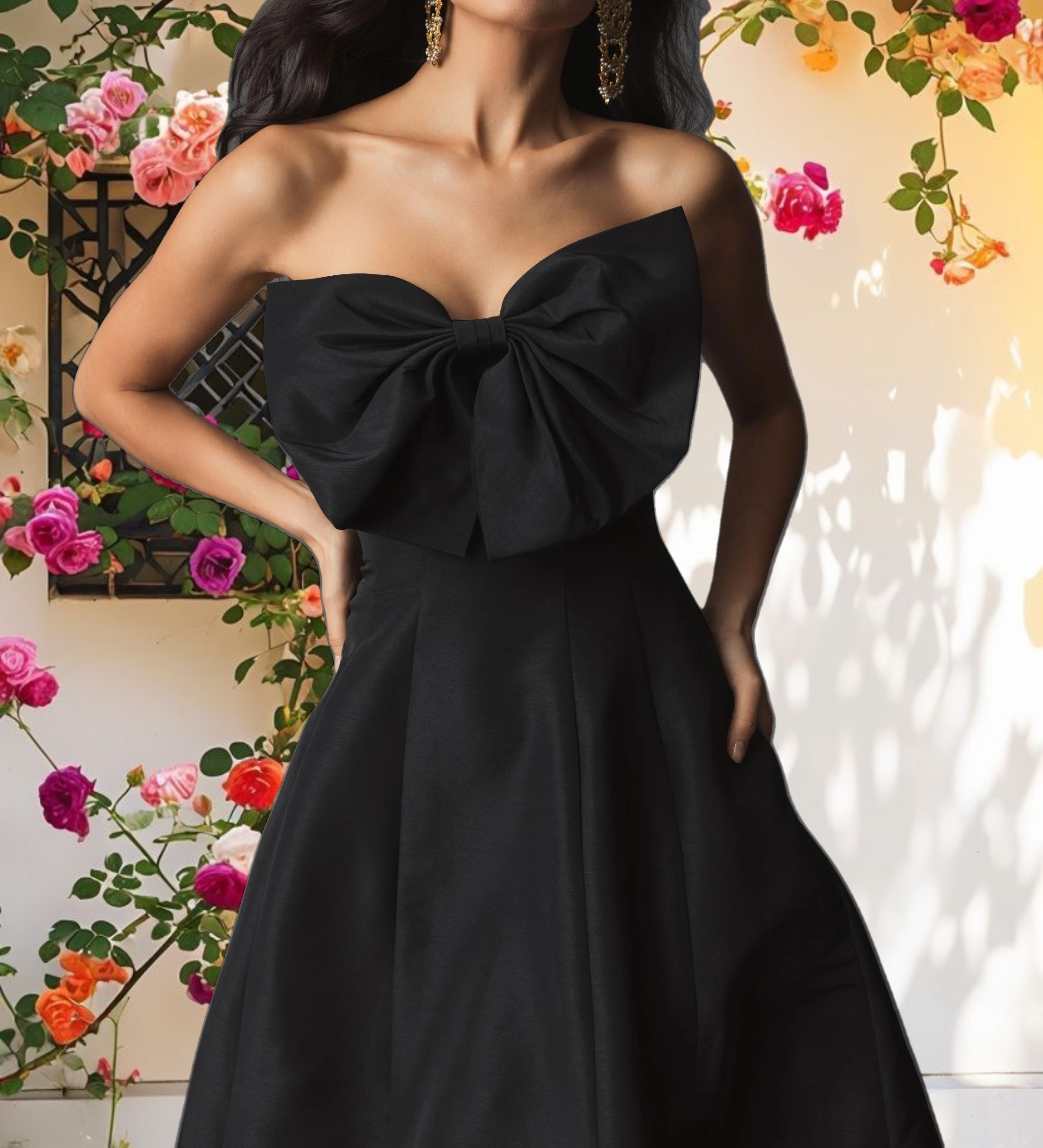 Statement Bow A Line Tea Length Dress