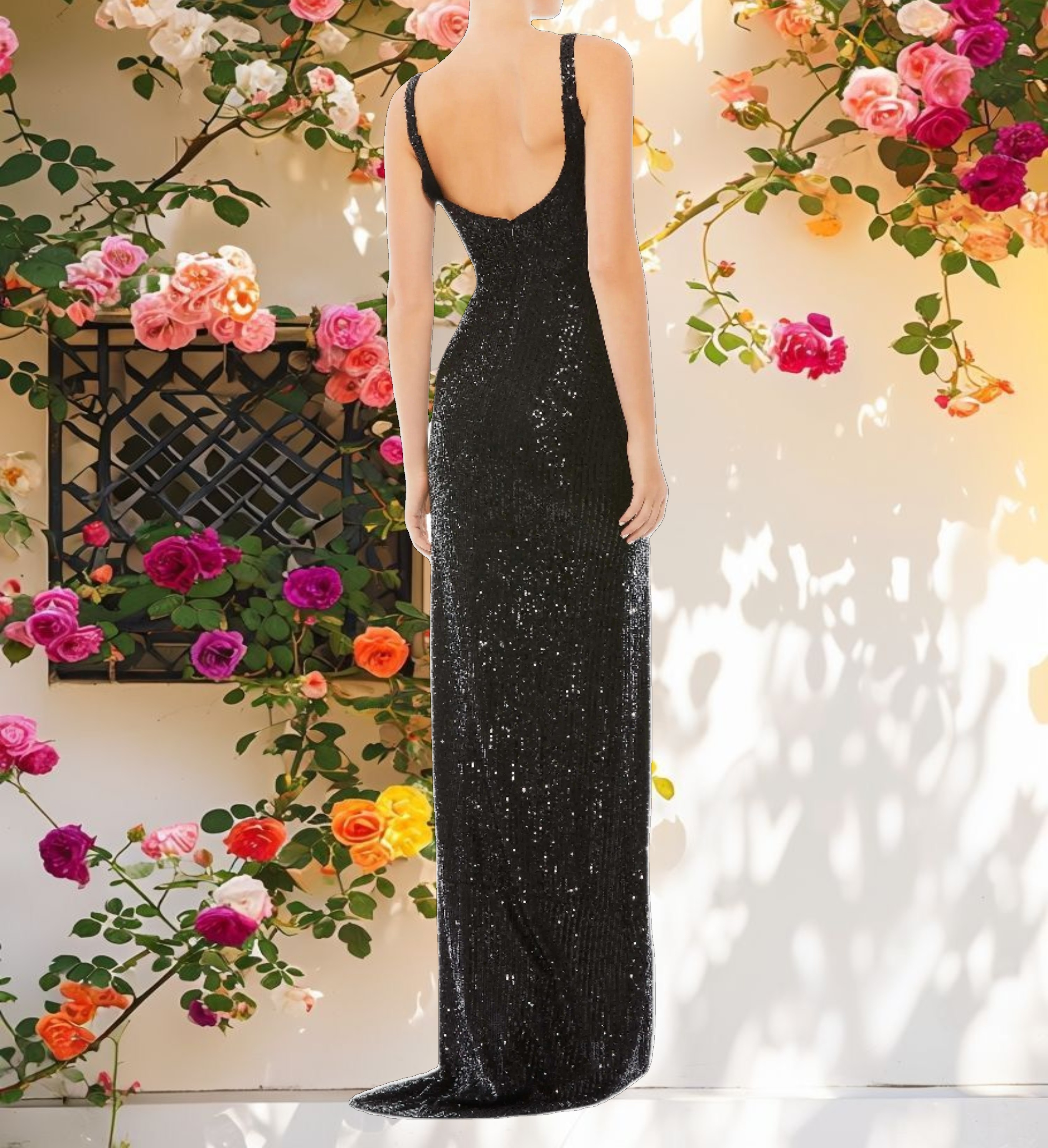 Black Sequined Back Gown