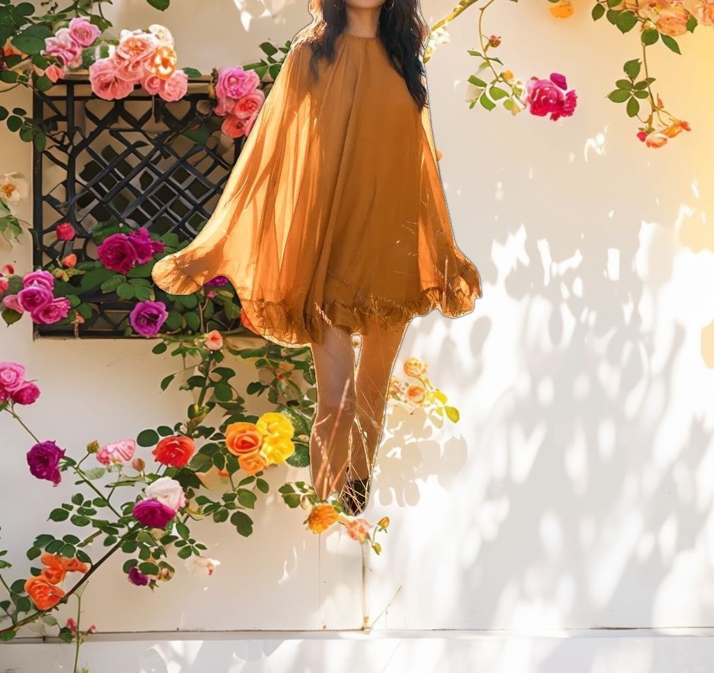 Bright Orange V-Neck Frilled Hem Coat Mini Dress