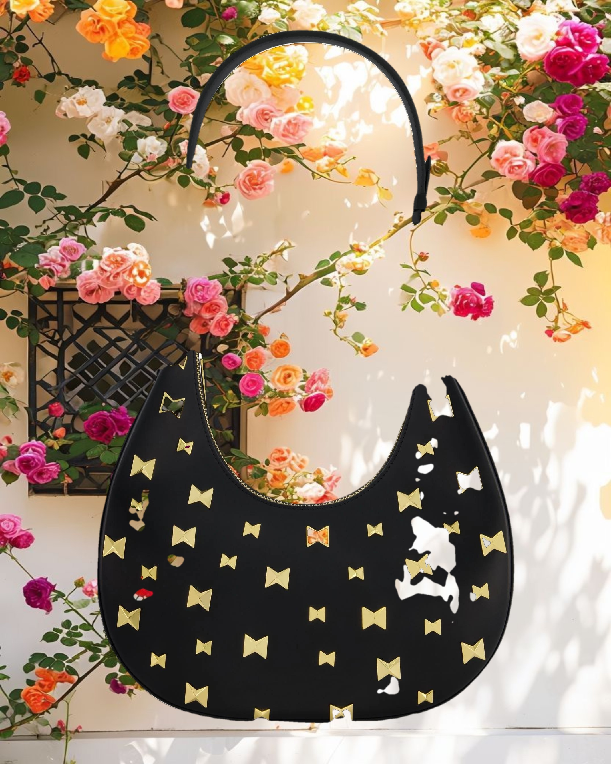 Leather Hobo Bag With Gold Hardware