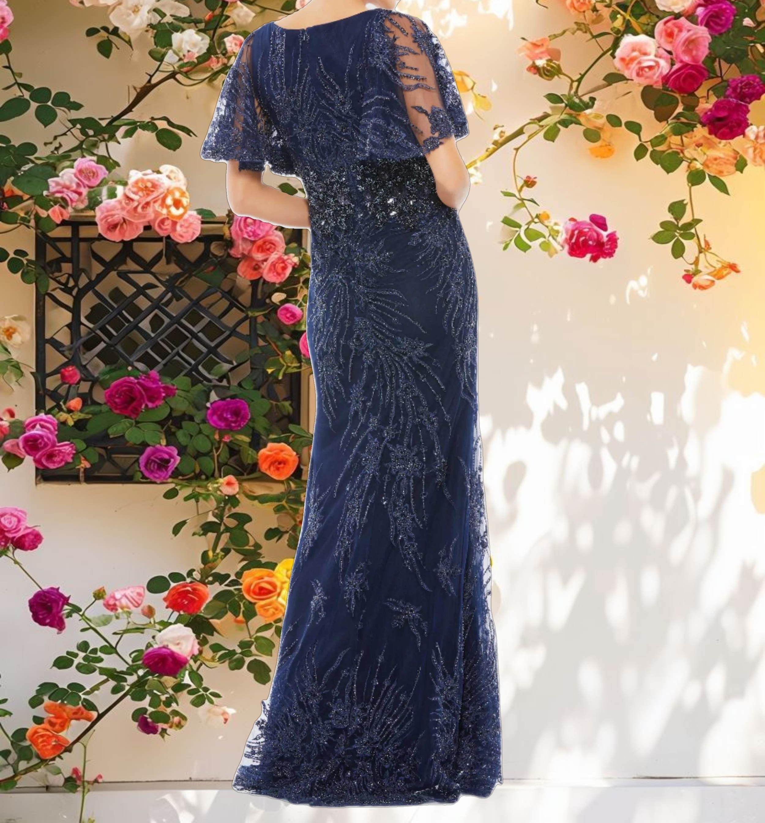 Vintage Flutter Sleeve Evening Gown