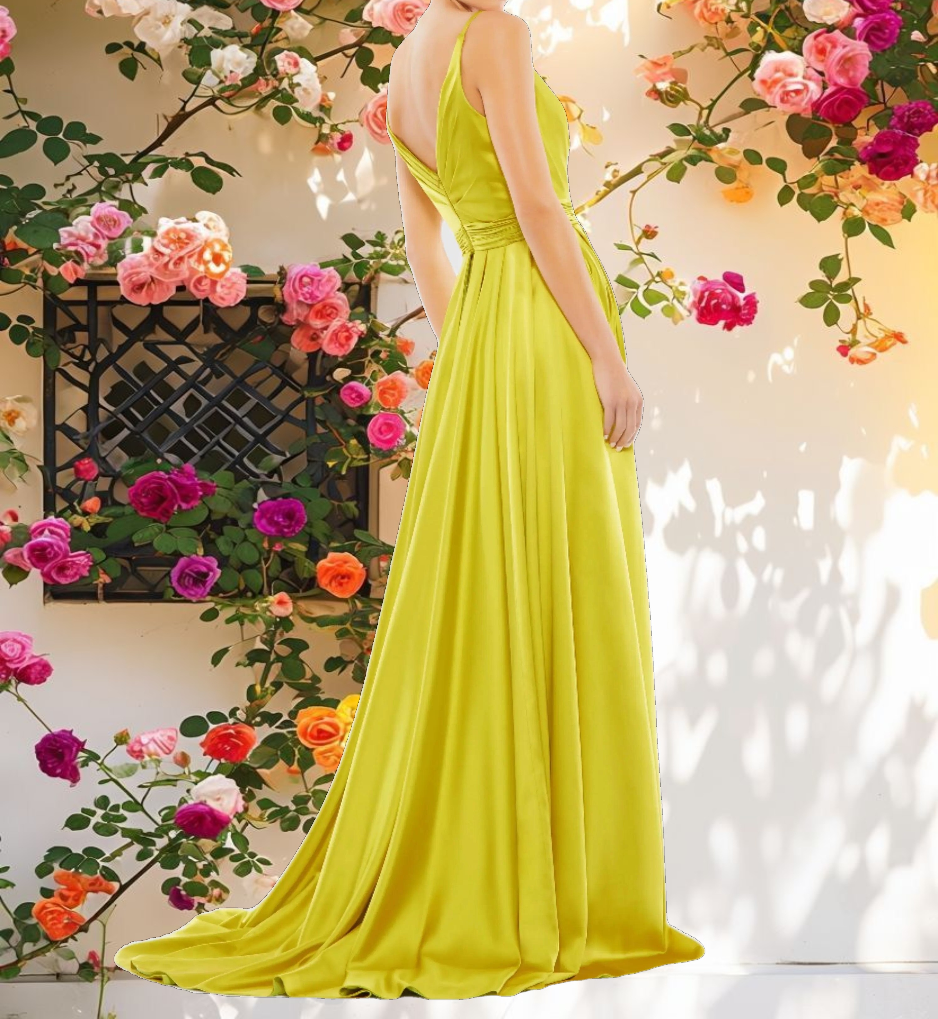 Green Open-Back Draped Dress