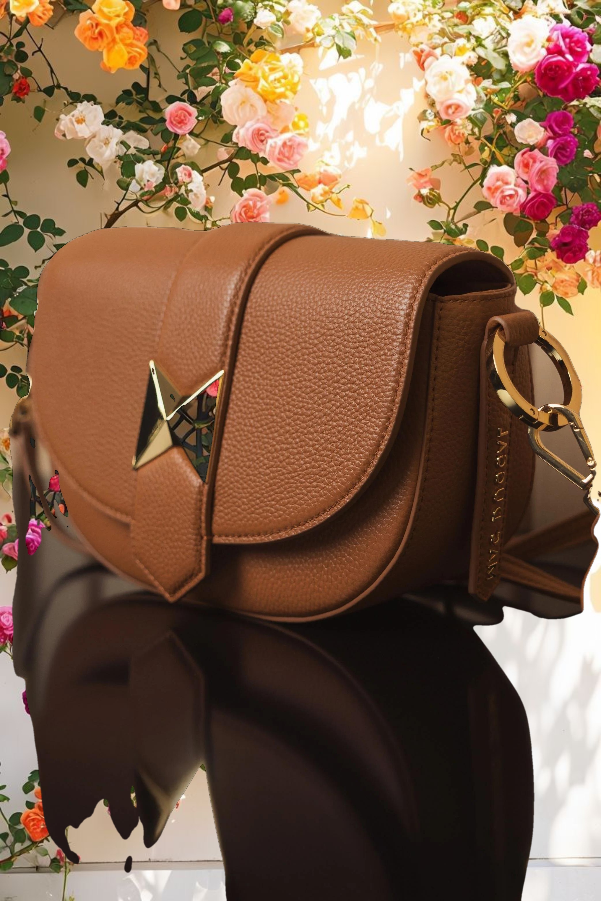 Grain Leather Saddle Bag With Gold Hardware