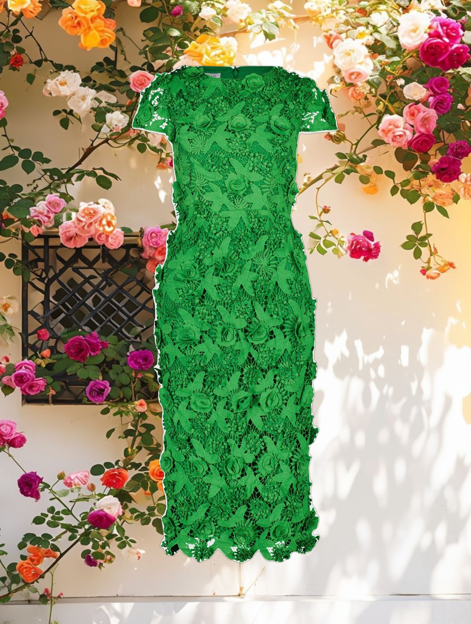 Floral Lace Fitted Midi Dress