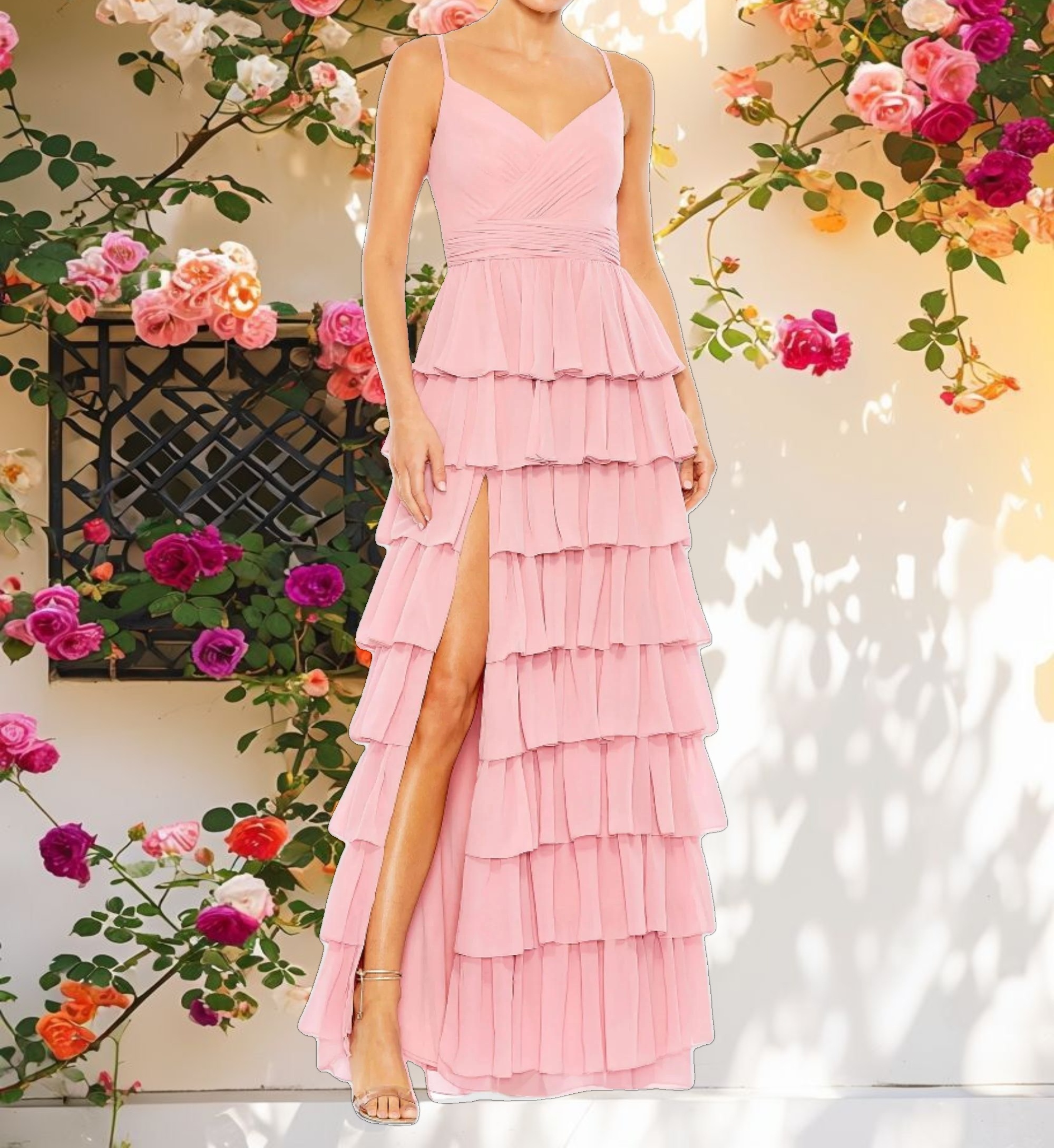 Sleeveless Gown with Ruffled Skirt