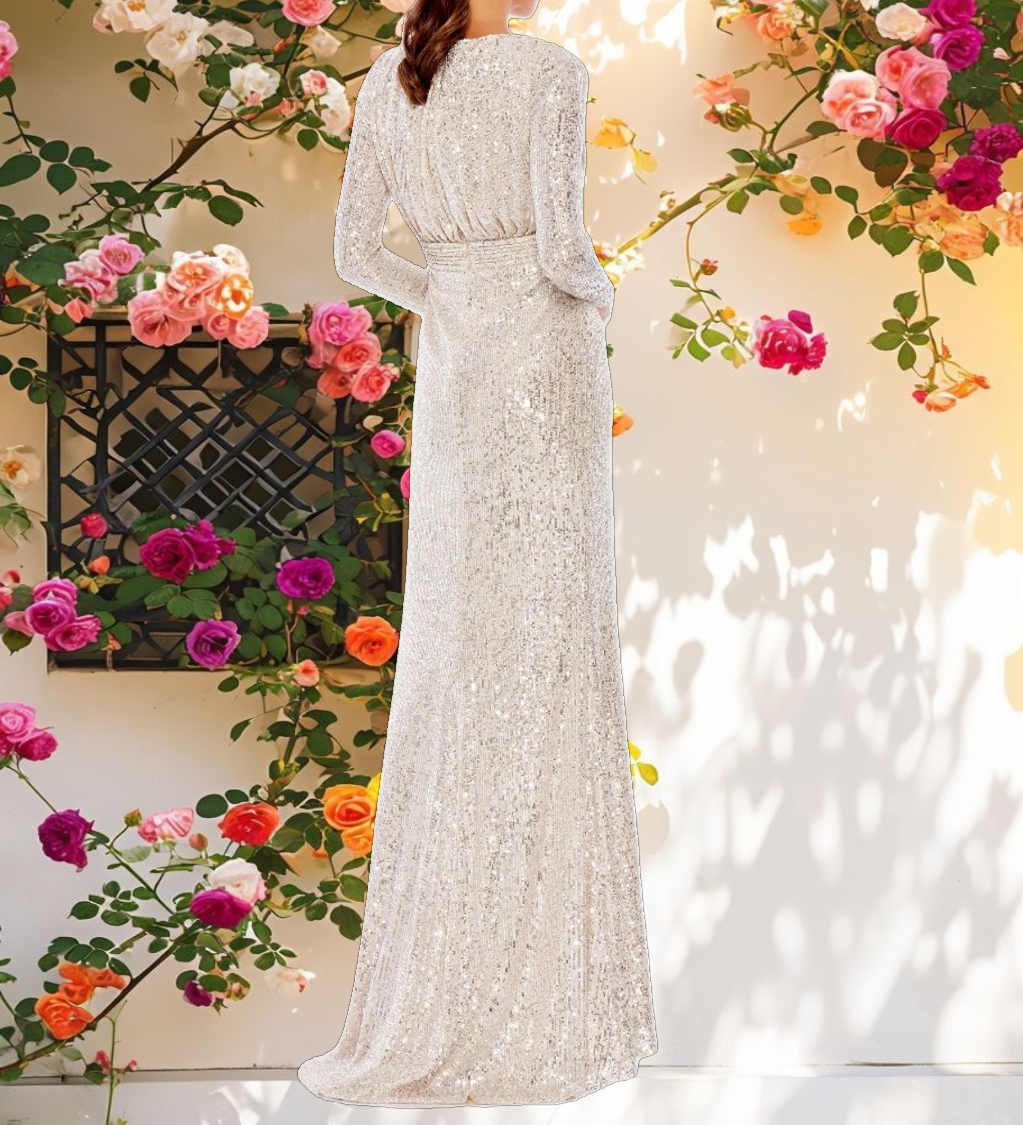 Glossy Sequined Long Sleeve Dress