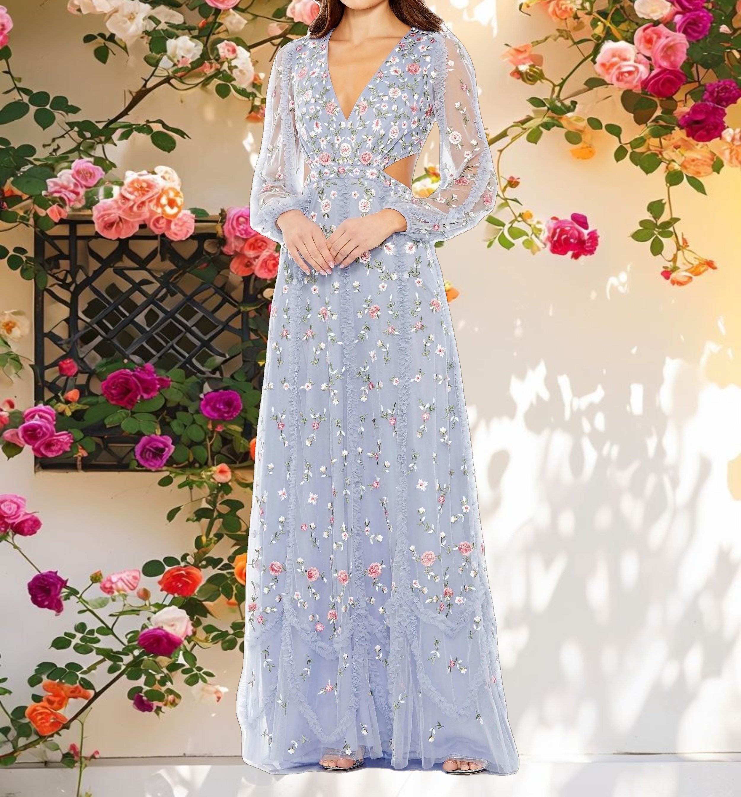 Embellished Cut Out A-Line Gown