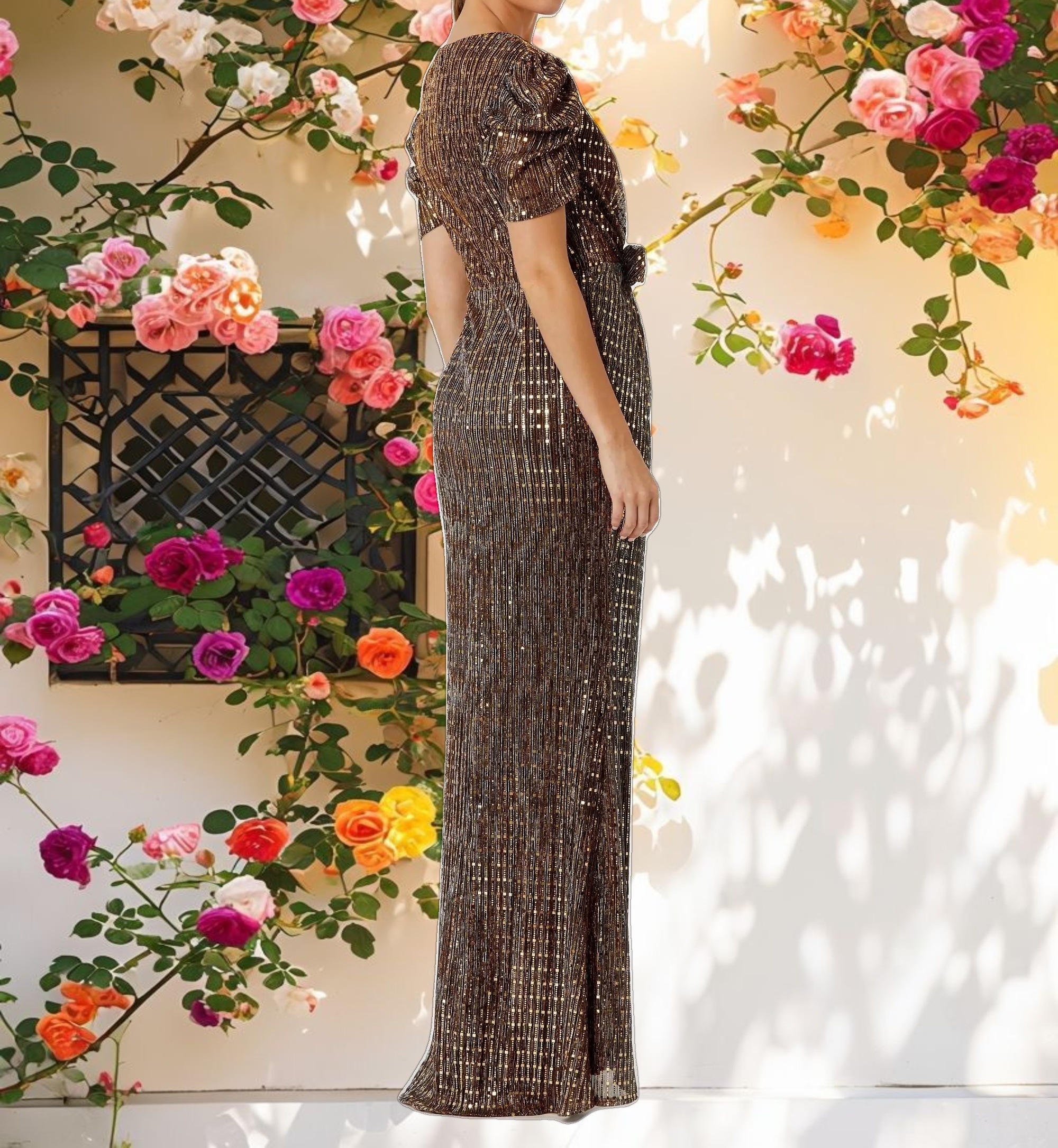 Metallic Gown with Bow Waist