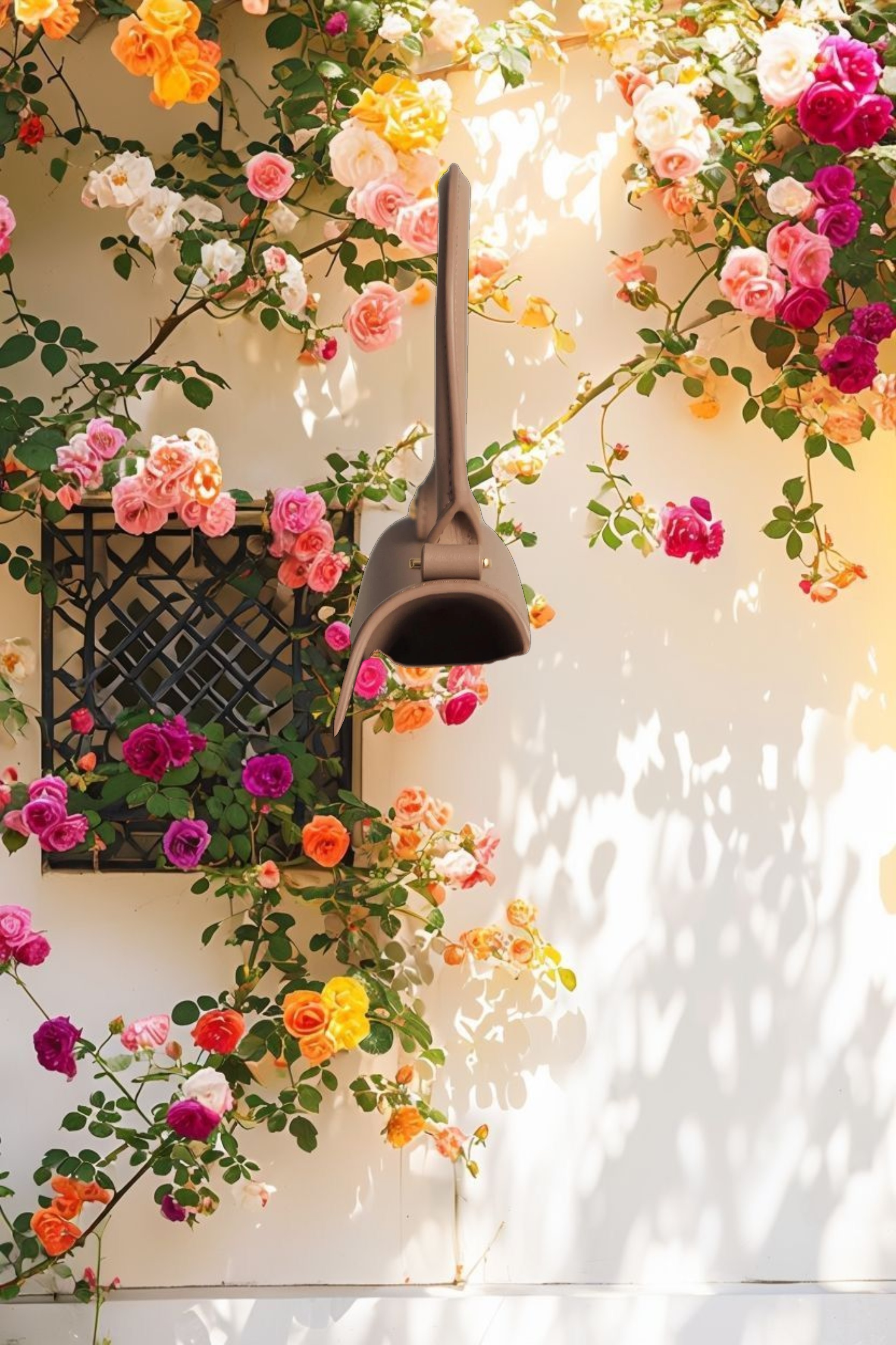 Angular Small Leather Handbag With Gold Hardware