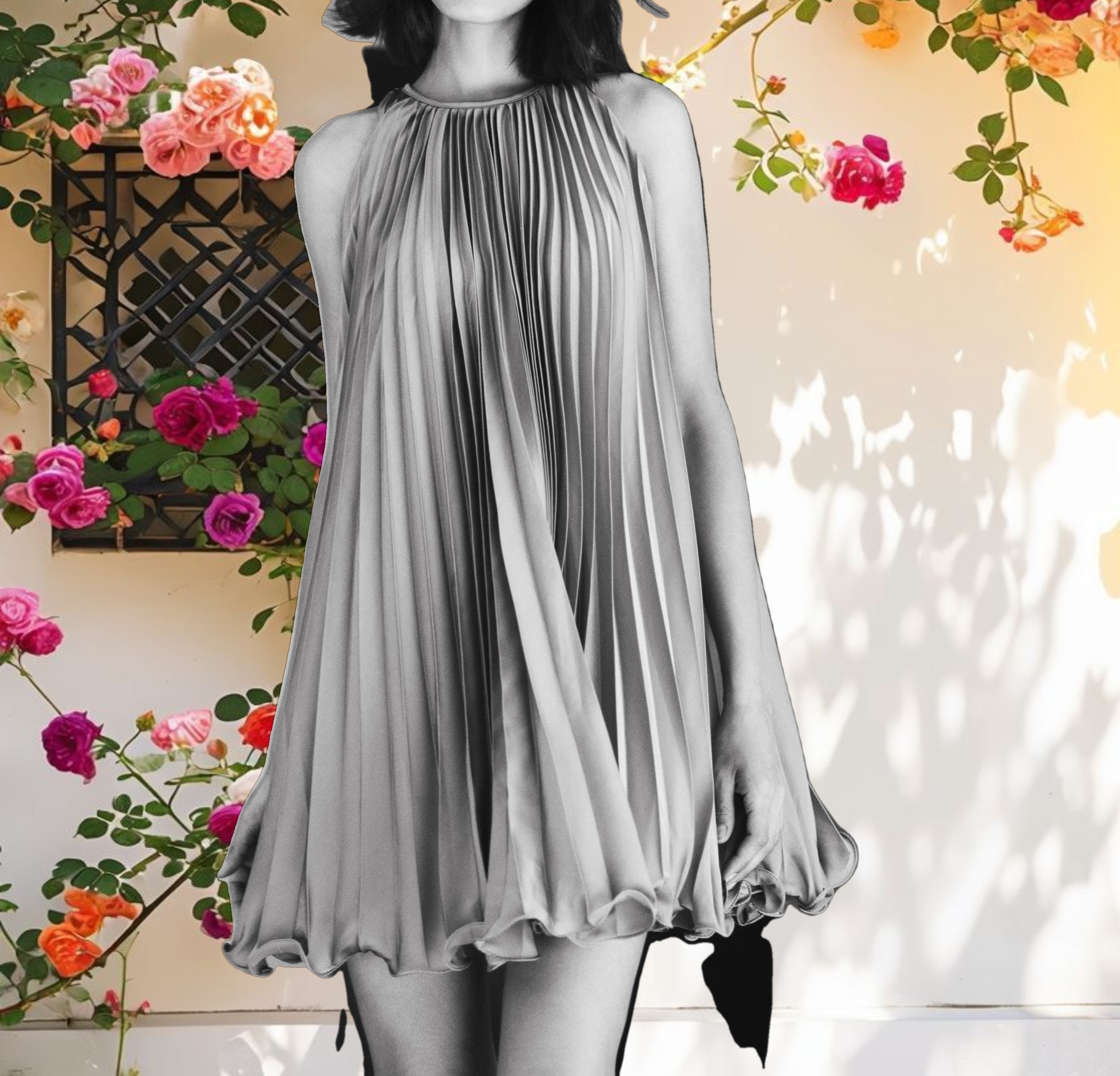 Orange Flowy Halter Neck Dress