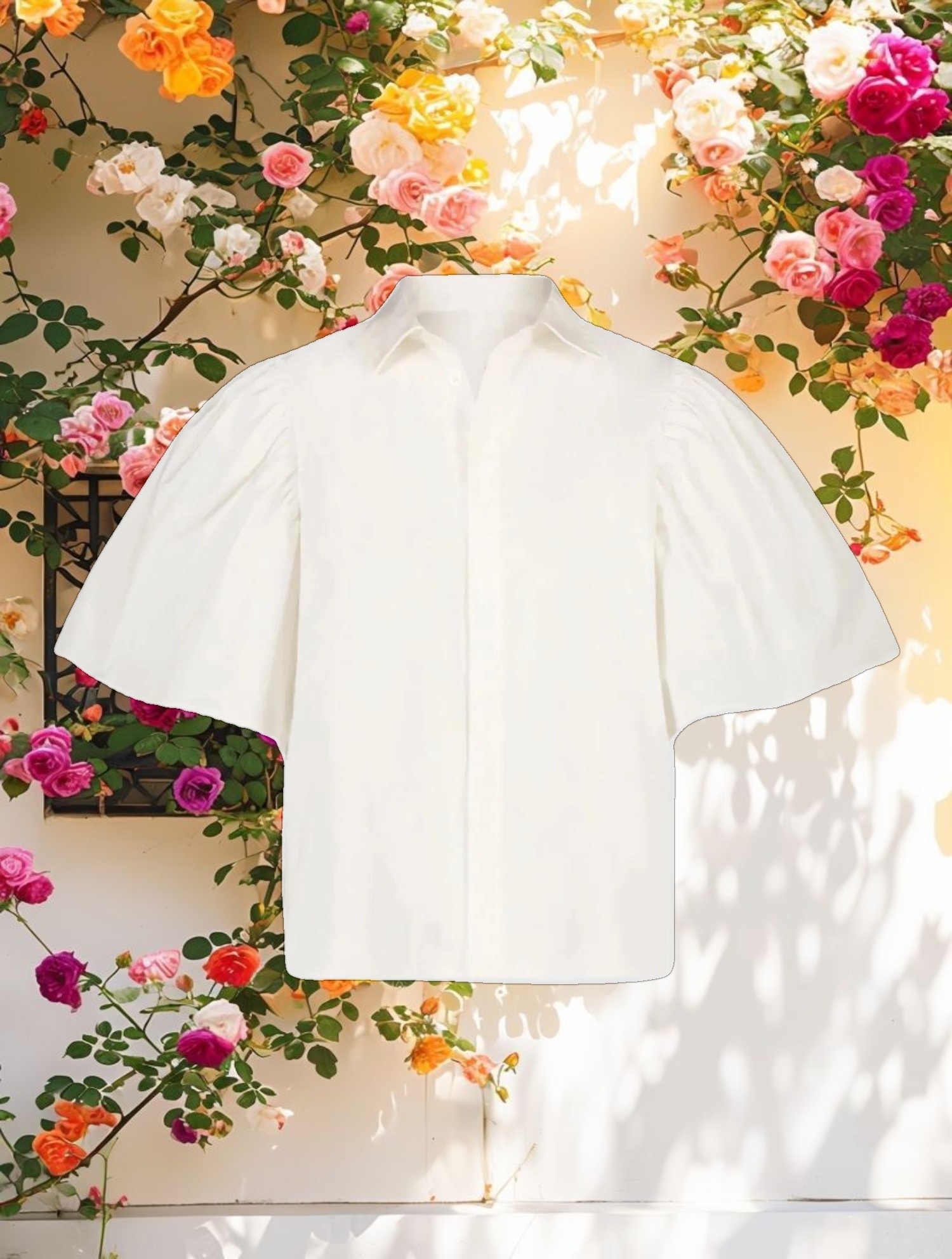 Cotton Flare Ruffle Sleeve Button Up Top