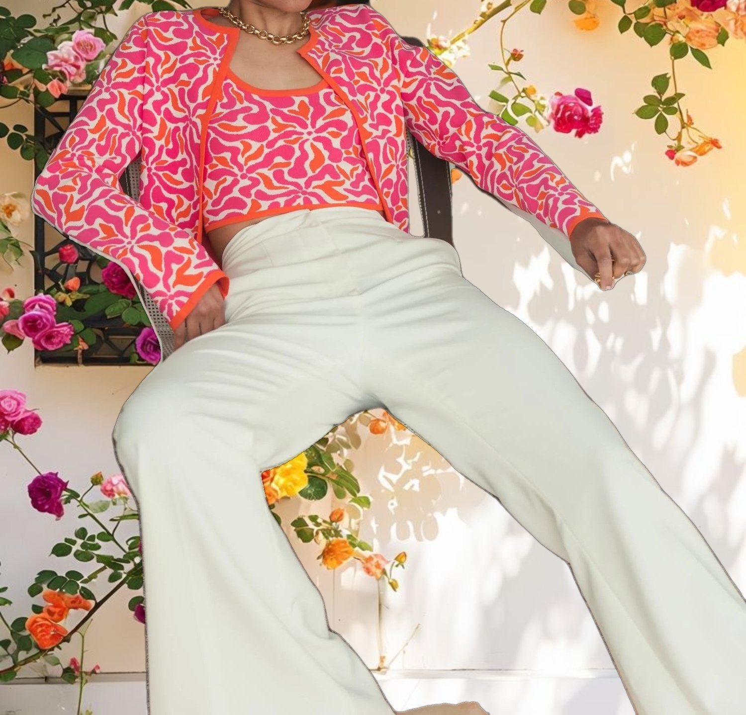 Long Sleeve Knit Floral Cardigan