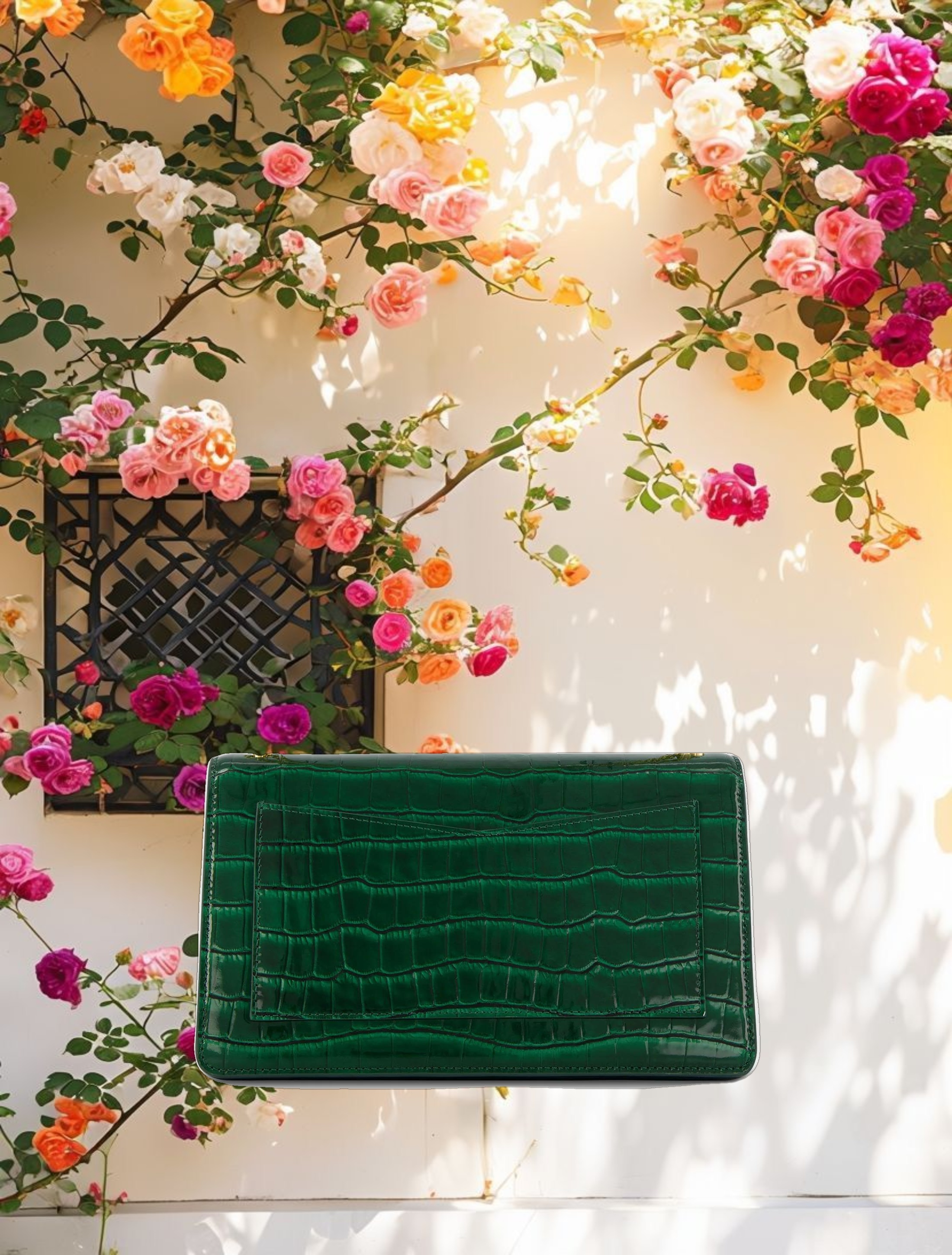 Crocodile Leather Shoulder Bag With Gold Hardware