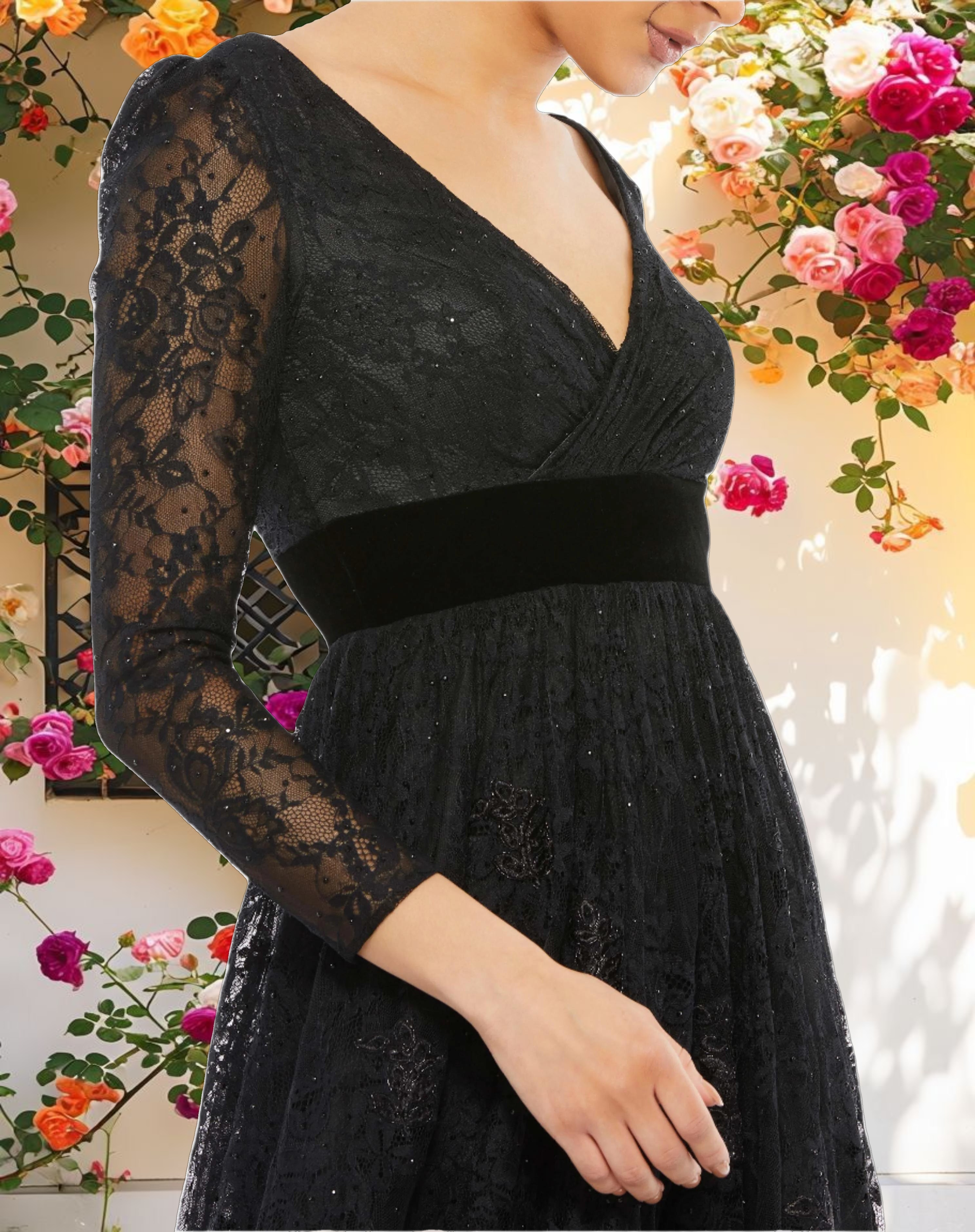 Lace Long Sleeve Wrap Over Dress