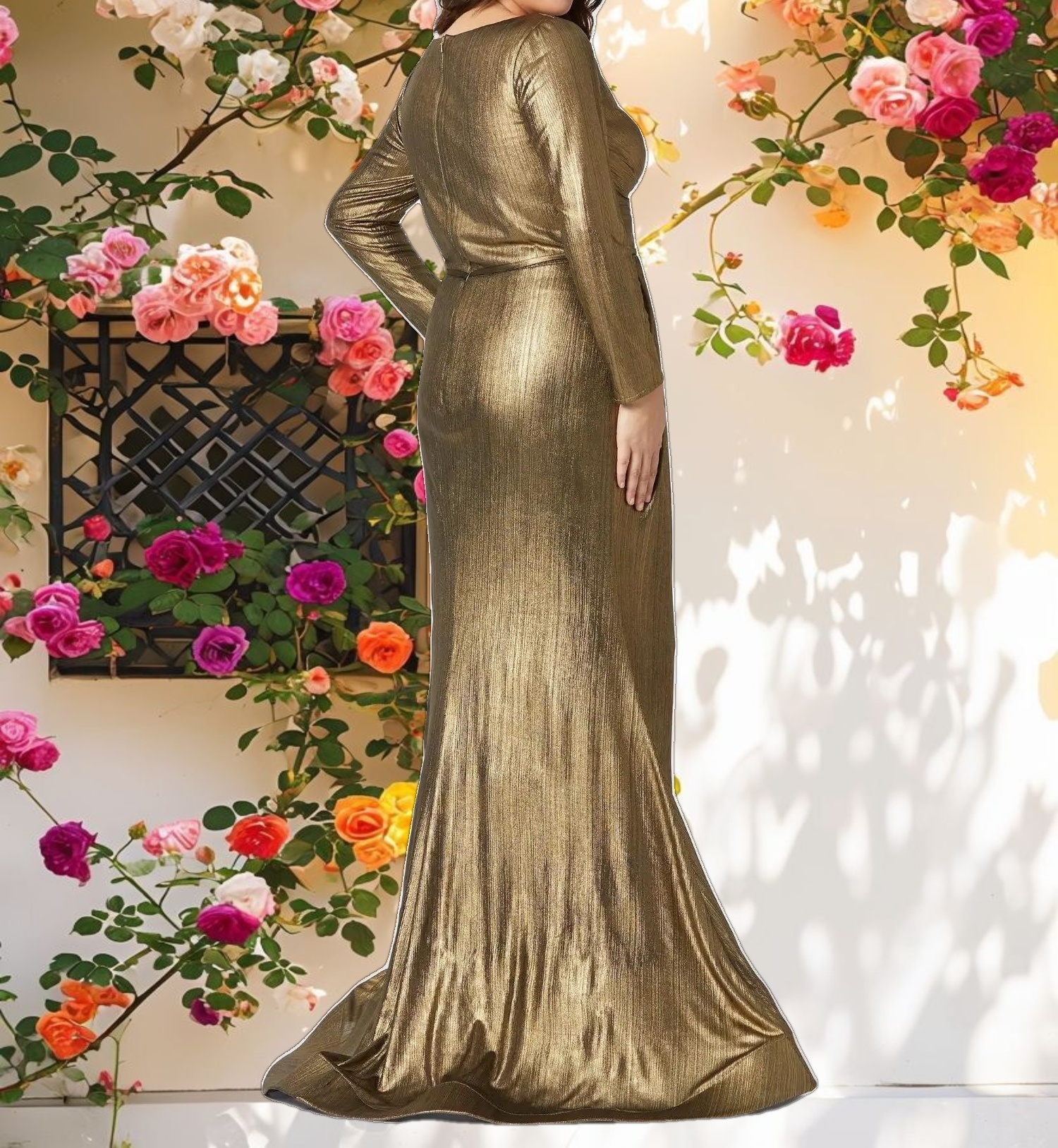 Gold Metallic Evening Gown (Plus)