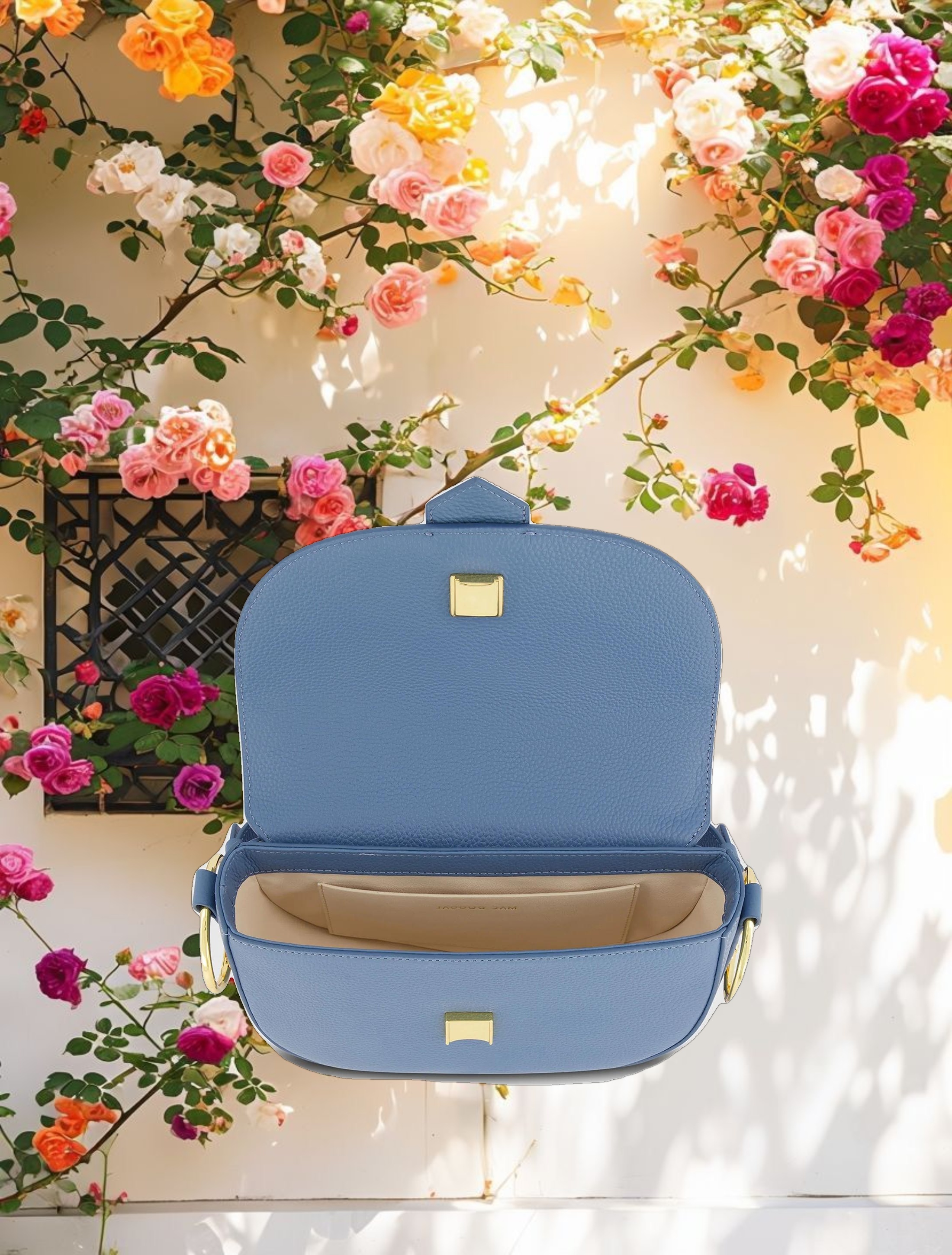 Grain Leather Saddle Bag With Gold Hardware